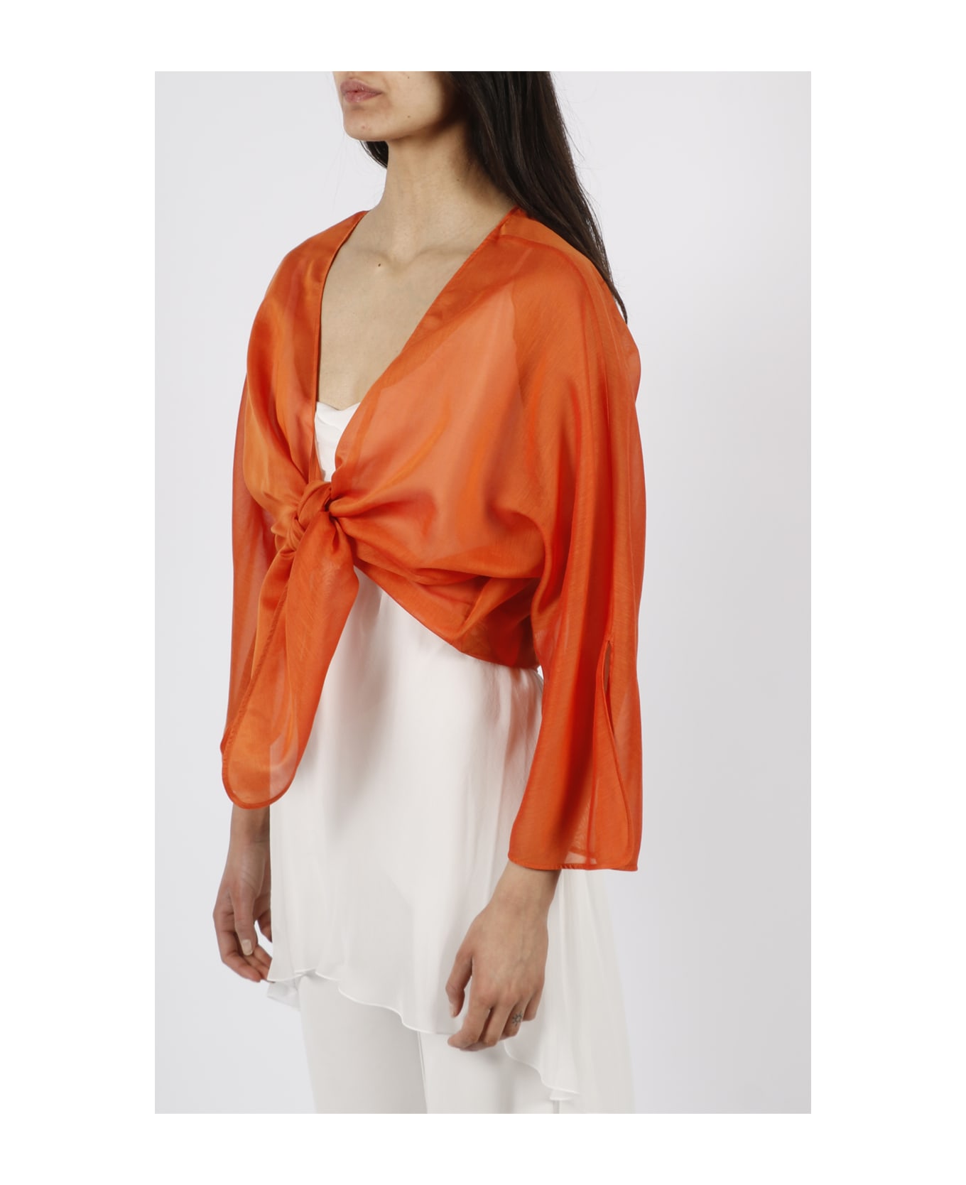 Alberta Ferretti Cotton Silk Knot Shirt - Yellow & Orange