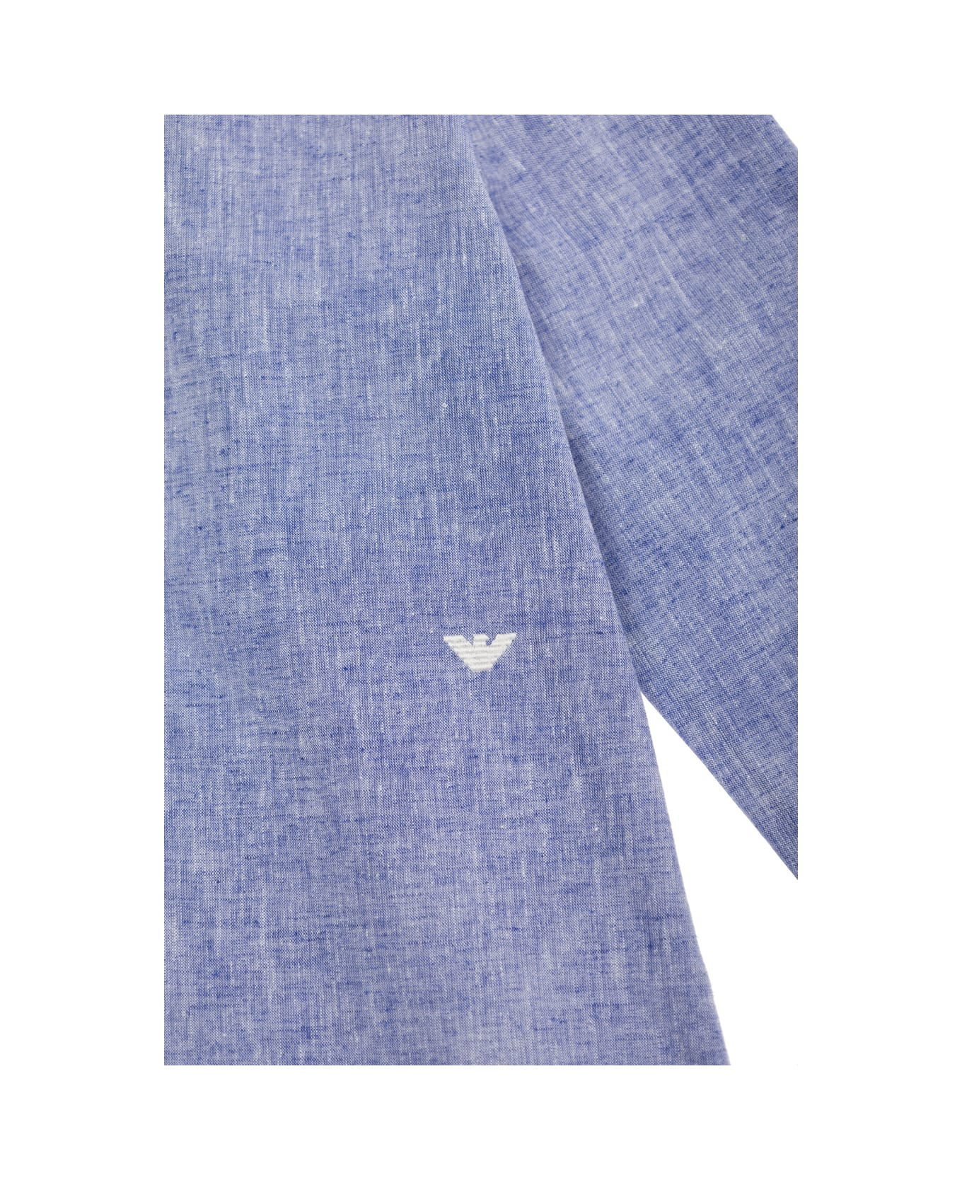 Emporio Armani Light Blue Shirt With Logo Embroidery In Cotton And Linen Boy