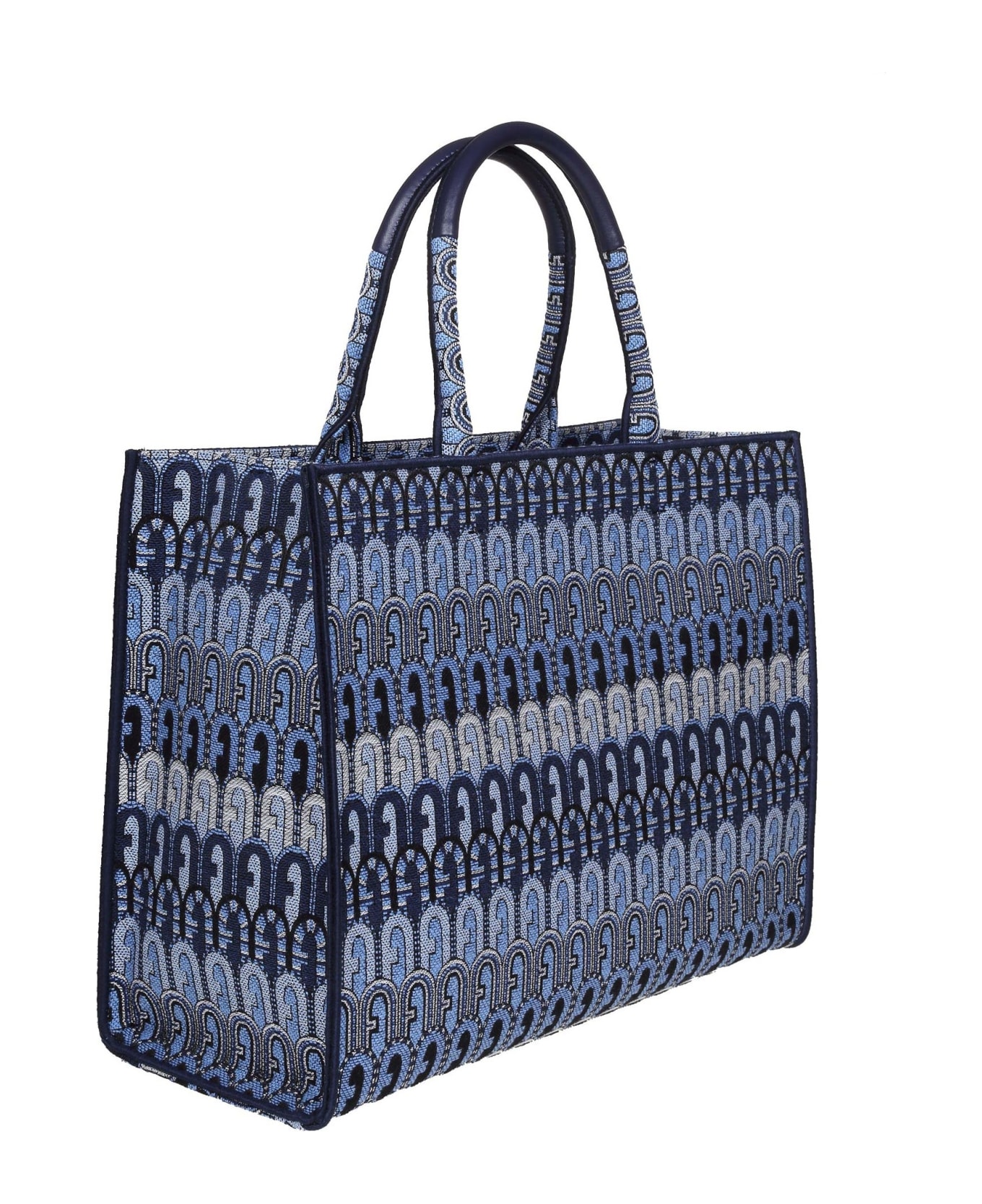 Furla Opportunity L Shoppinh Bag In Jacquard Fabric - Toni Blu Denim