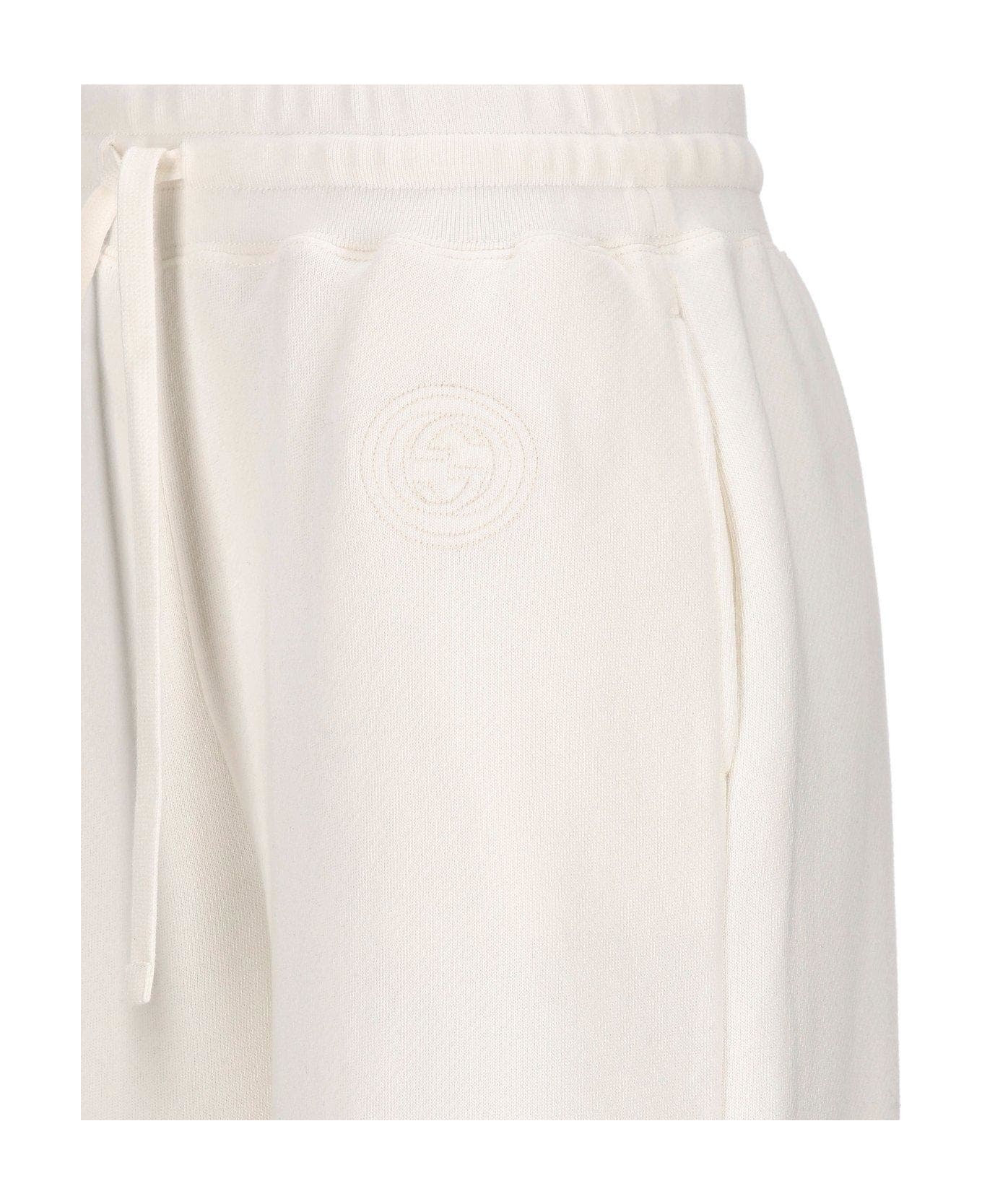 Gucci Interlocking G Embroidered Jersey Trousers - White ボトムス
