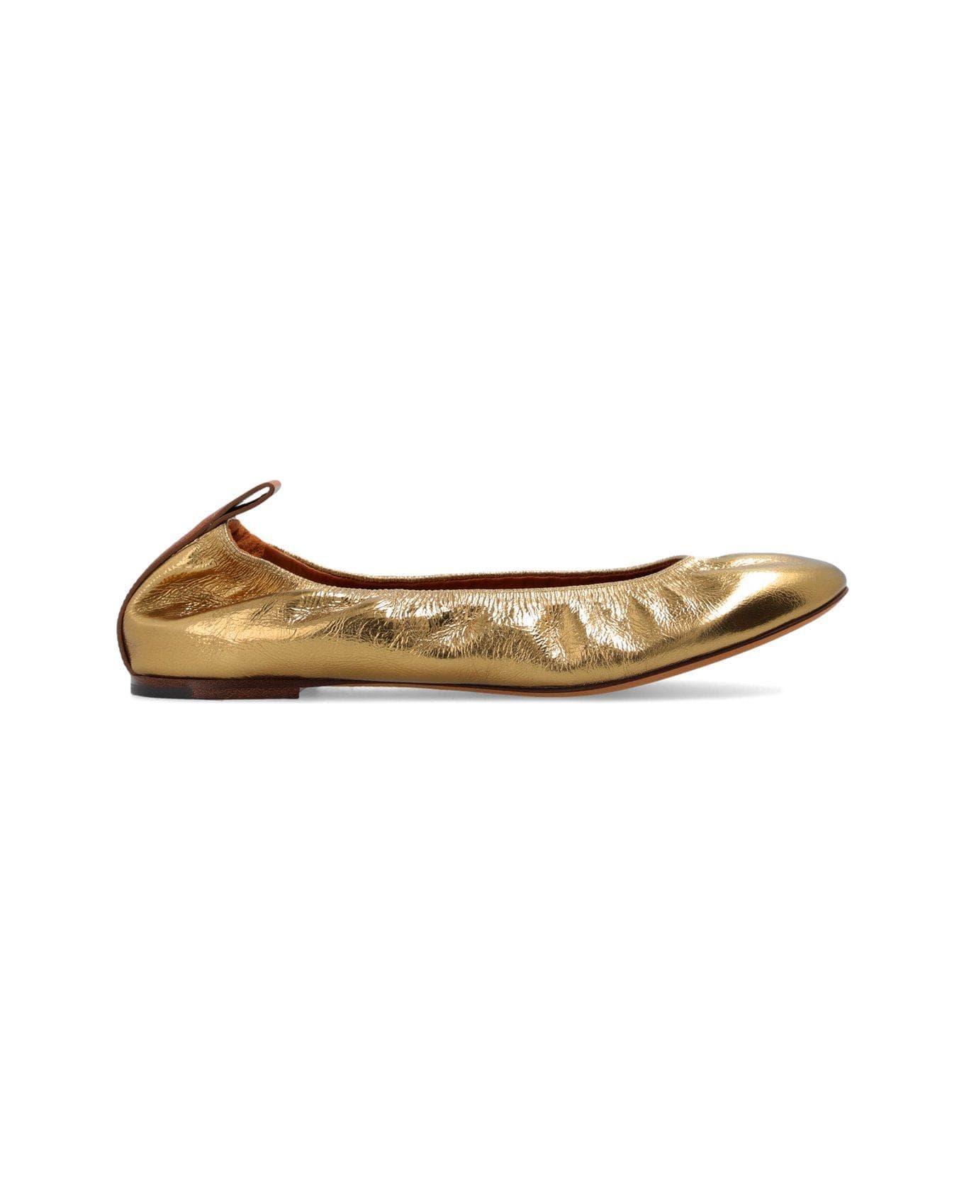 Lanvin Ruched Detail Metallic Ballerina Shoes - Golden