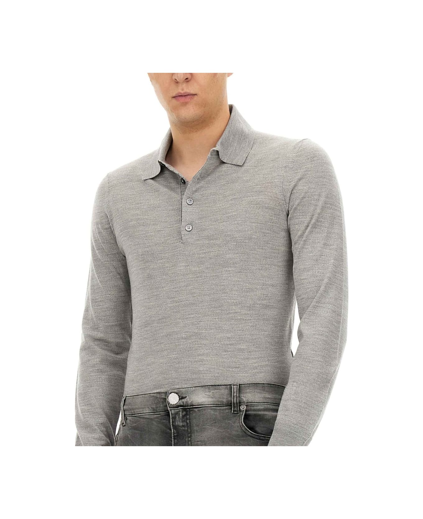 Tom Ford Long-sleeved Knitted Polo Shirt - GREY シャツ