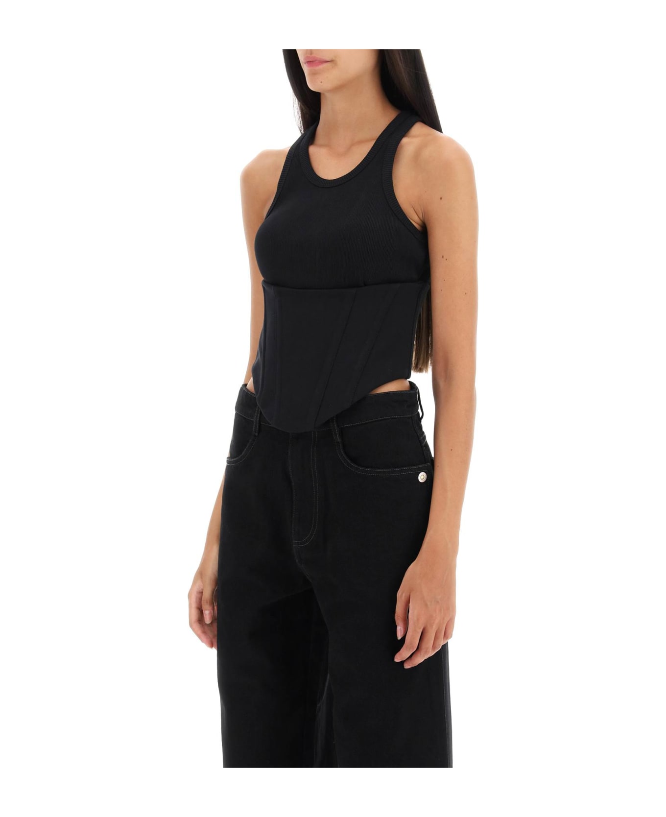 Dion Lee Tank Top With Underbust Corset - BLACK タンクトップ