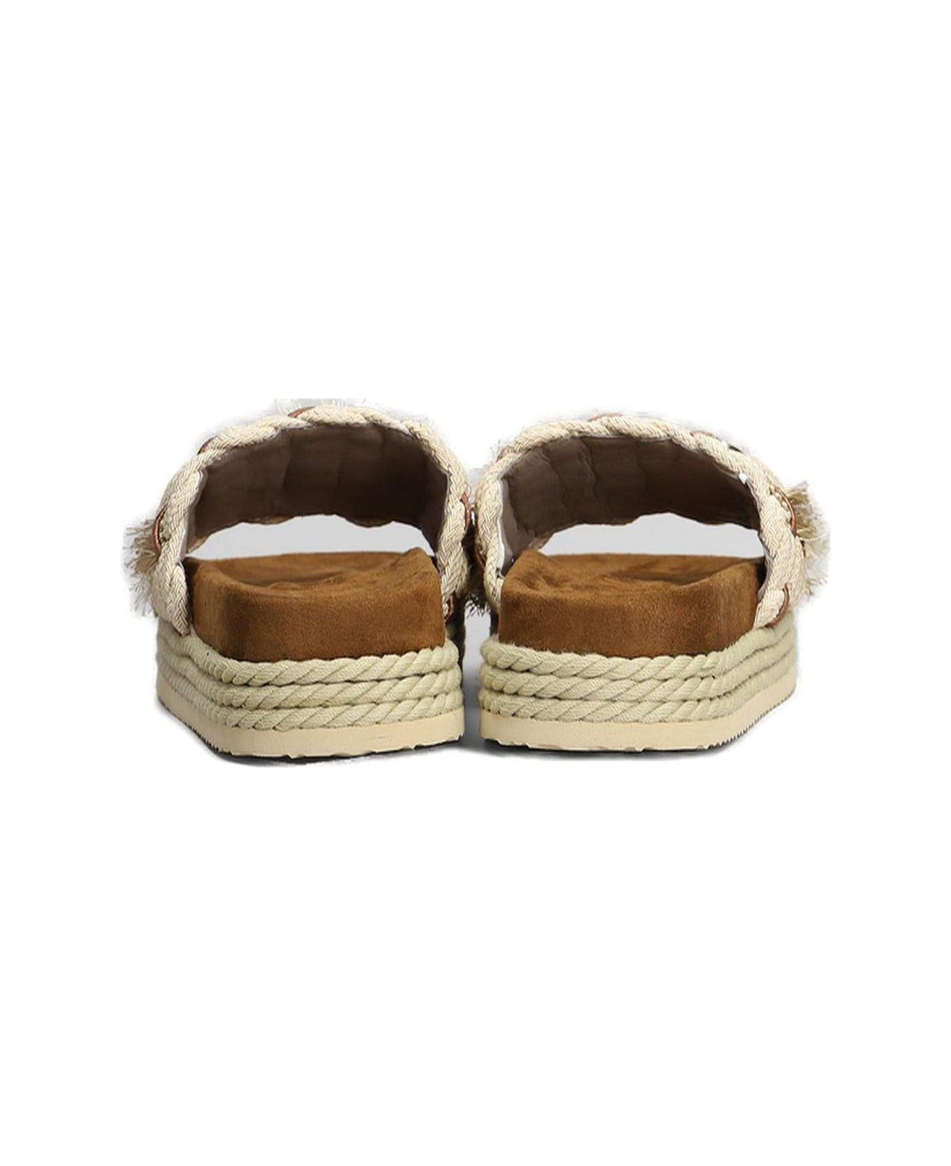 Mou Monoband Rope Fringed Sandals - Beige