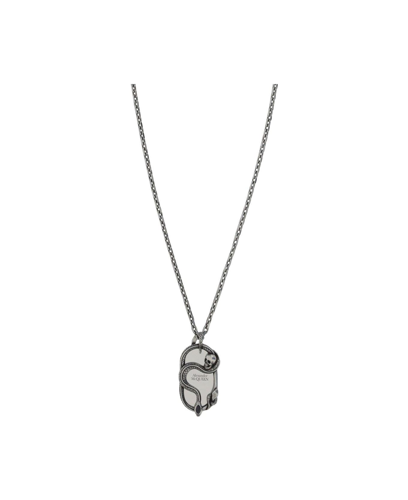 Alexander McQueen Monogram Engraved Chained Necklace - A.silver+jet Sw