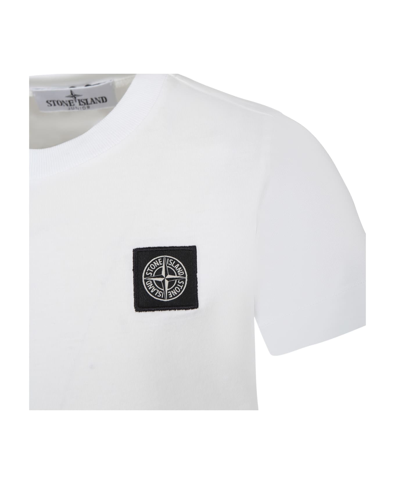Stone Island Junior White T-shirt For Boy With Logo - White Tシャツ＆ポロシャツ