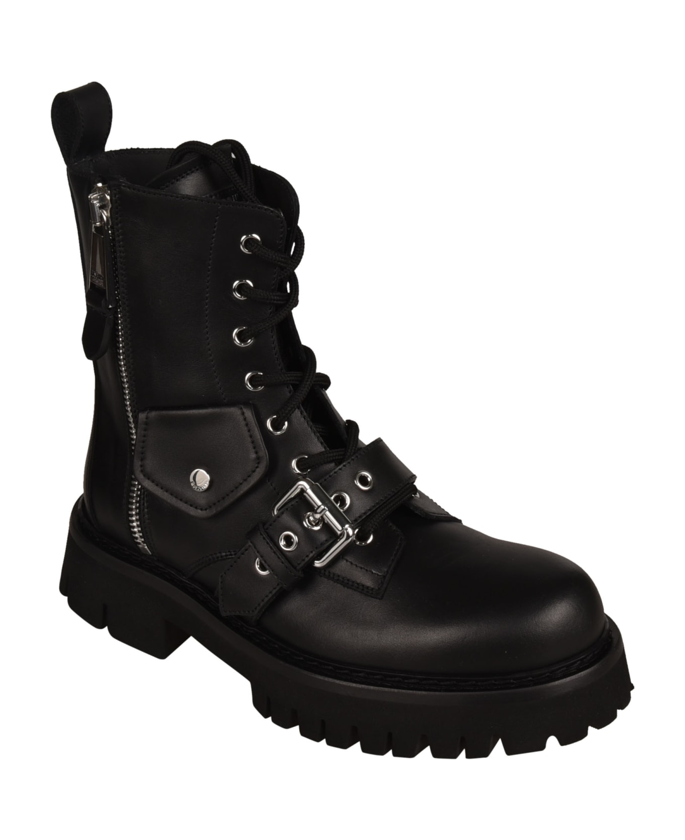 Moschino Side Zip Lace-up Boots - Black