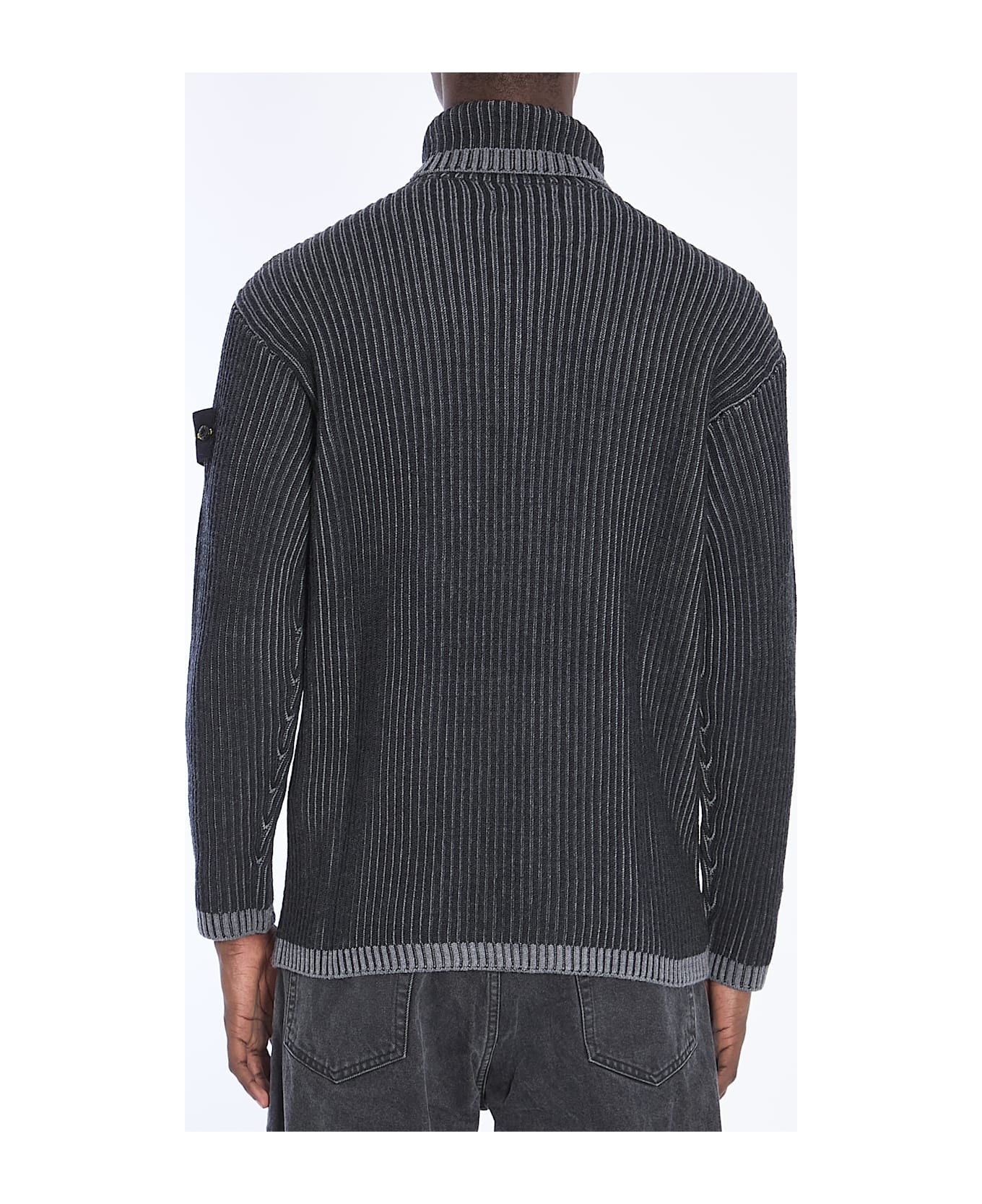 Stone Island Ribbed Wool Sweater - BLACK