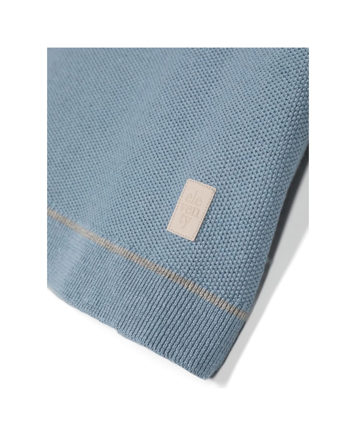 Eleventy Dusty Blue Knitted Polo Shirt With Grey Stripes - Blue