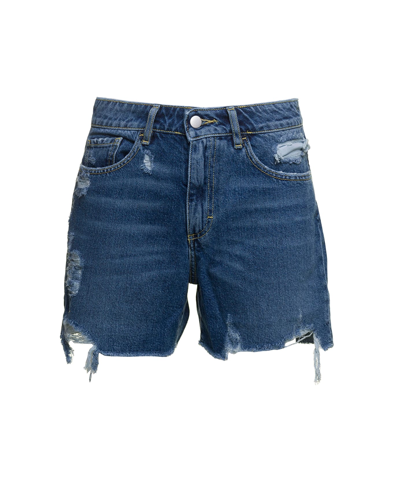 Icon Denim 'sam' Blue Shorts With Raw Edge In Cotton Denim Woman - Blu ショートパンツ