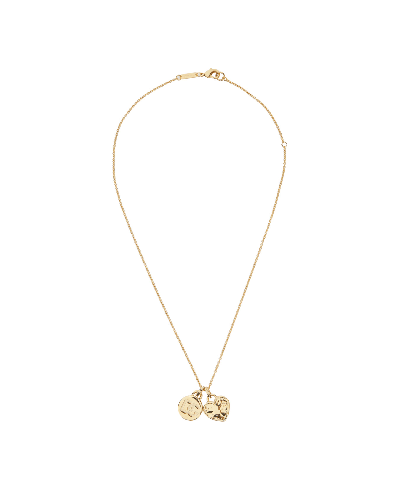 Dolce 
Gabbana Gold Colored Necklace With Logo Pendant And Heart Pendant In Brass Woman - Metallic