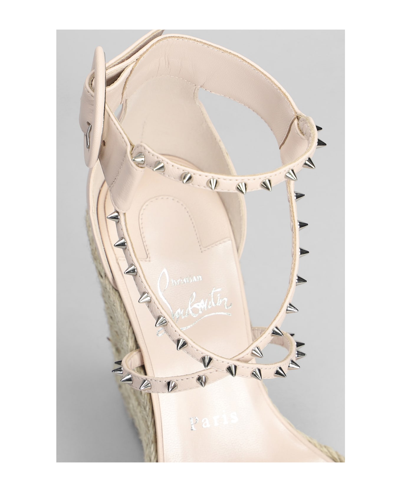 Christian Louboutin Spikes 120 Wedges In Rose-pink Leather - rose-pink サンダル