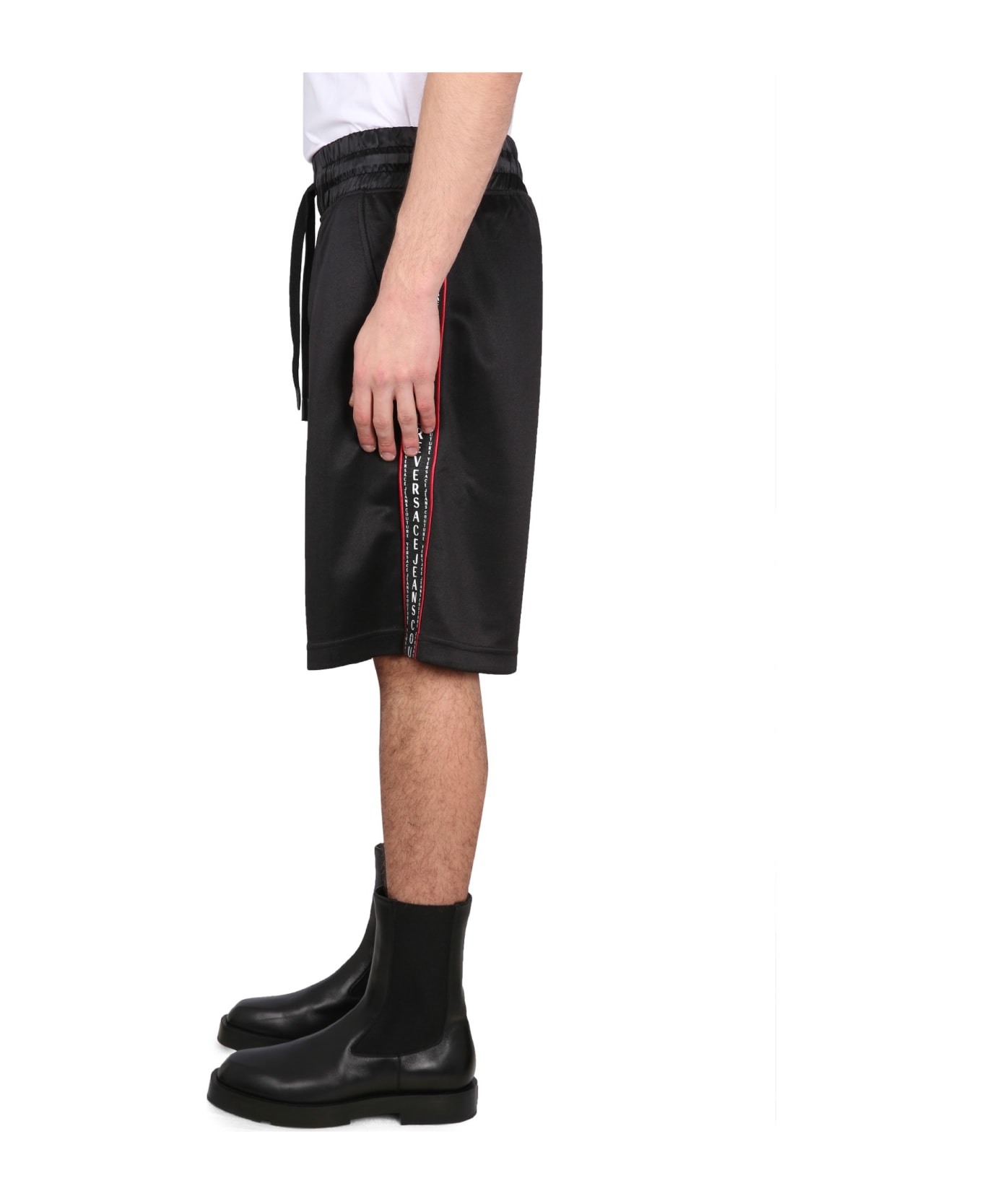 Versace Jeans Couture Bermuda Shorts With Logo Band - Black