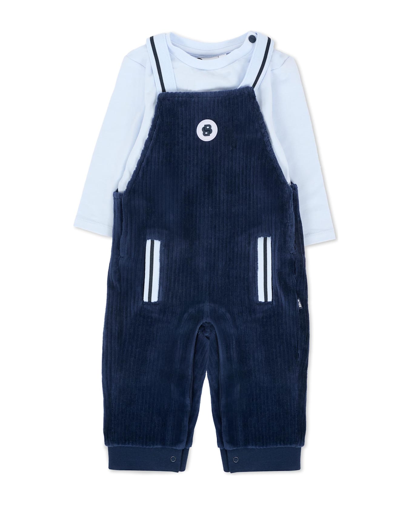 Hugo Boss Blue Dungarees For Baby Boy With Logo - Blue