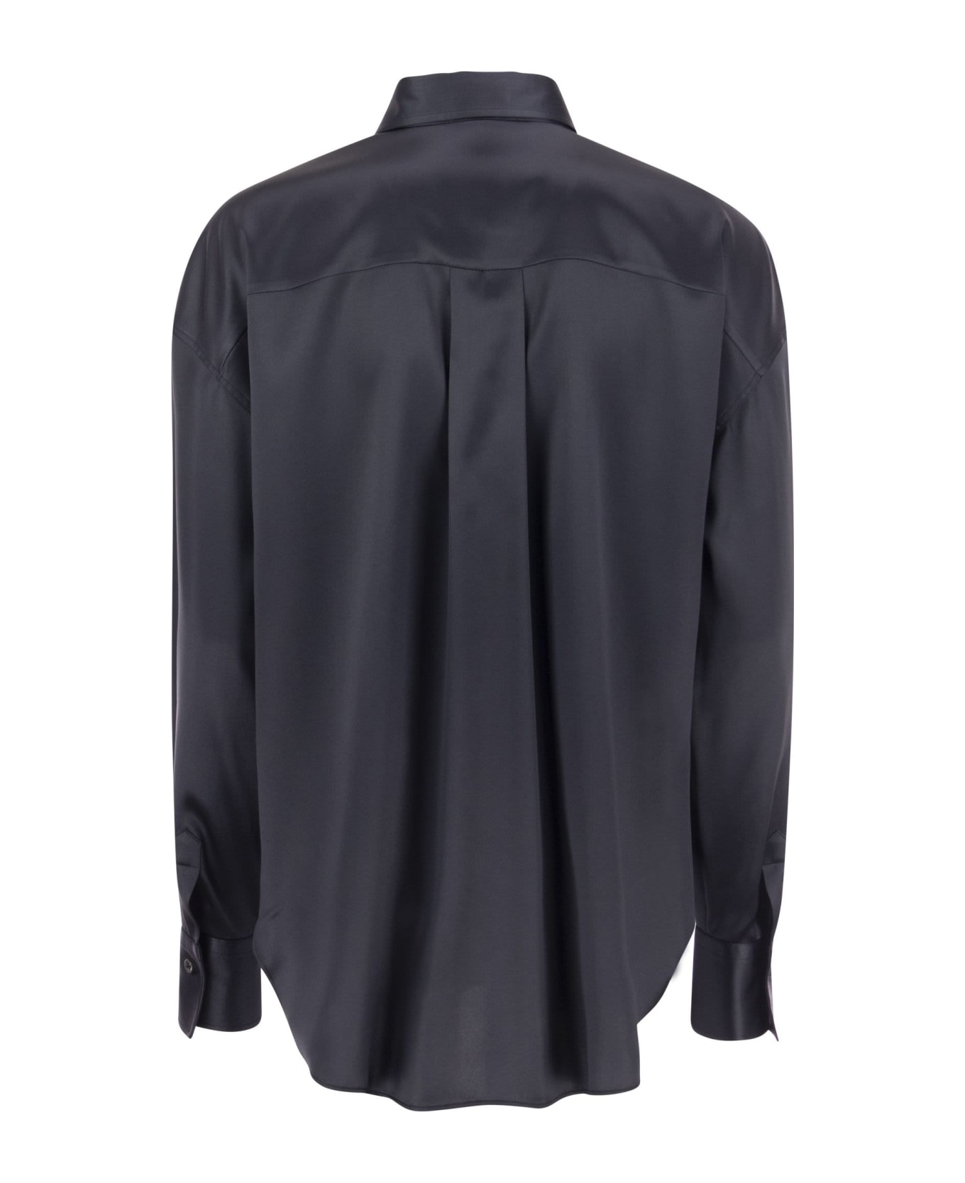 Brunello Cucinelli Stretch Silk Satin Shirt With Shiny Pockets - Blue