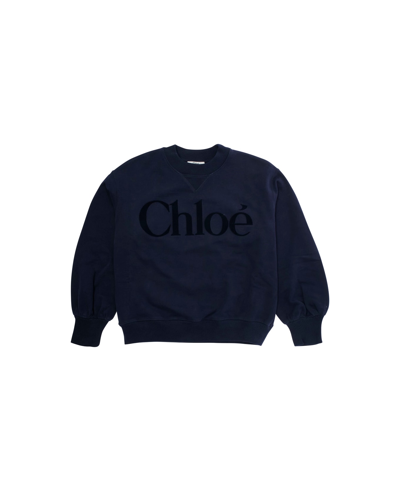 Chloé Blue Sweatshirt With Logo Lettering On The Front And Round Neck In Cotton Girl - Blu