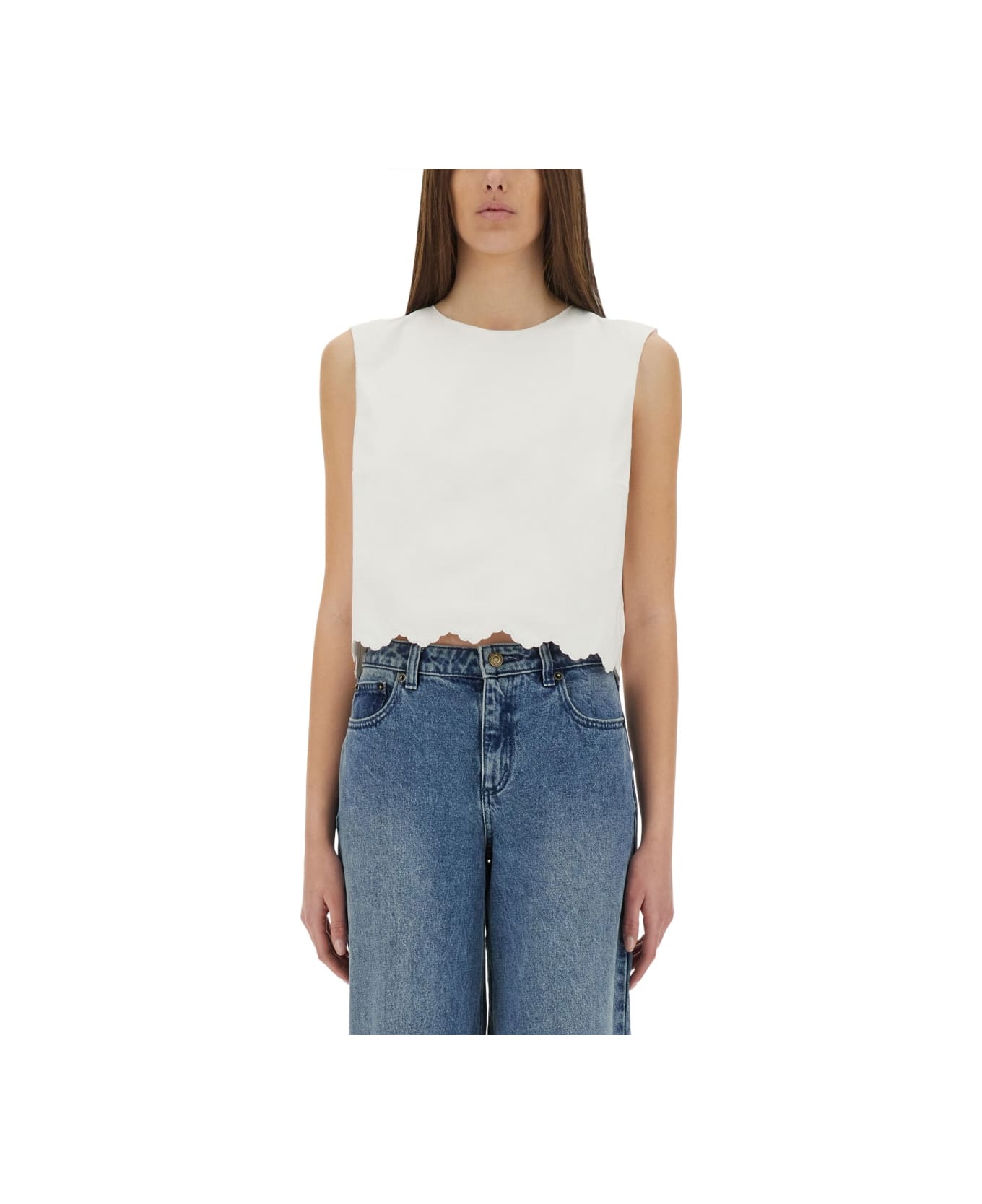 Patou Short Poplin Top - WHITE