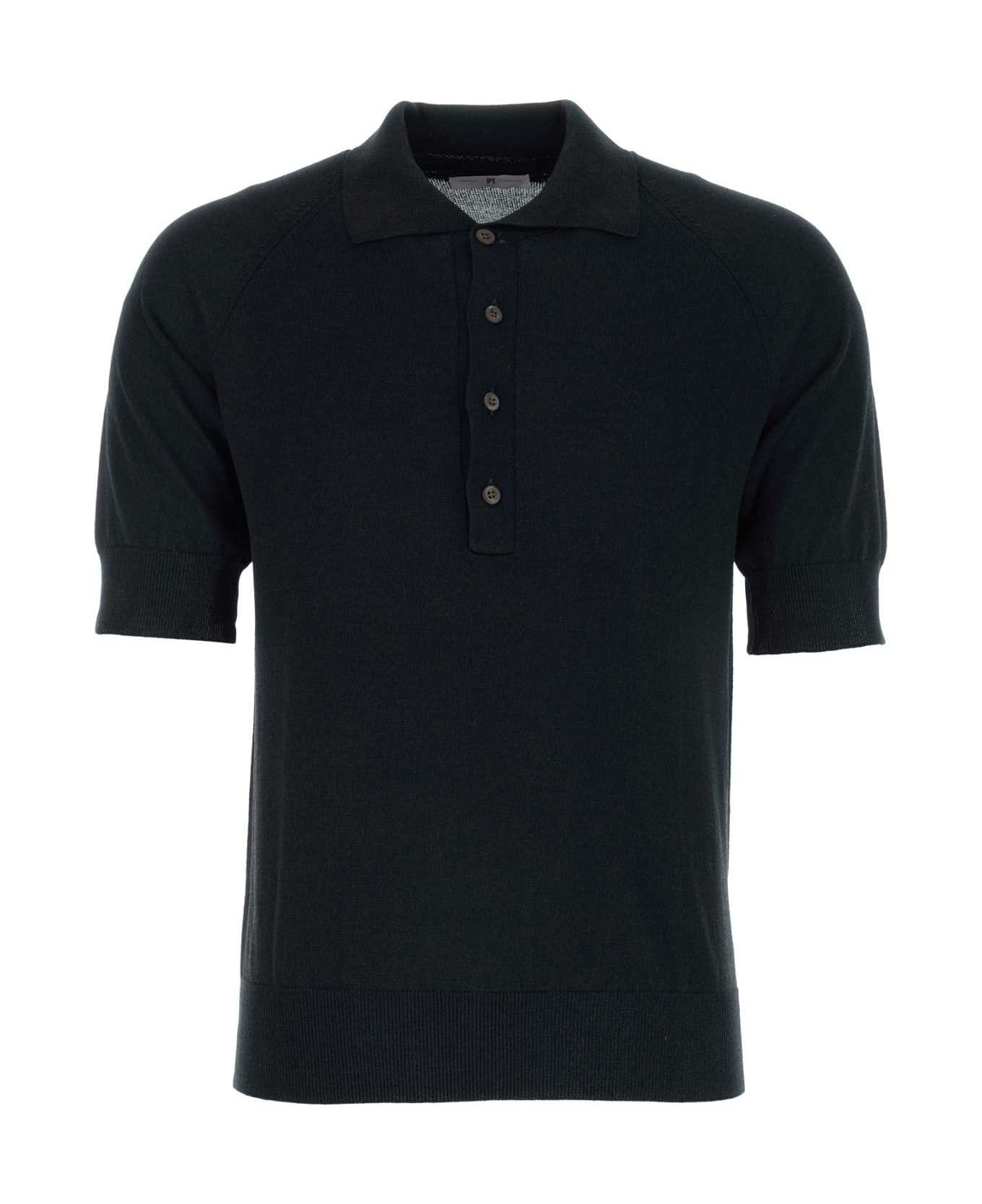 PT01 Black Cotton Blend Polo Shirt - 0990