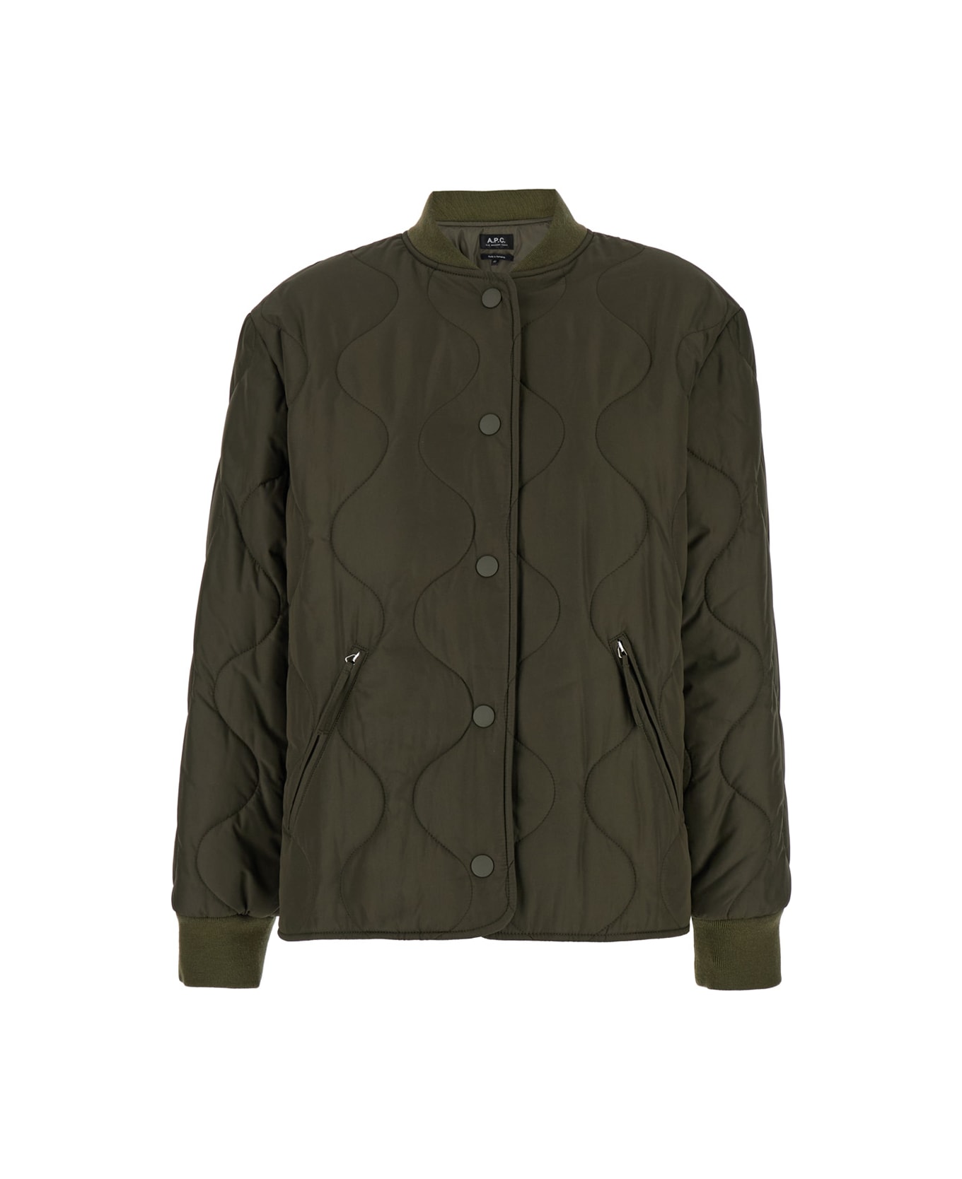 A.P.C. 'camila' Military Green Jacket With Snap Buttons In Quilted Fabric Woman - Green ジャケット