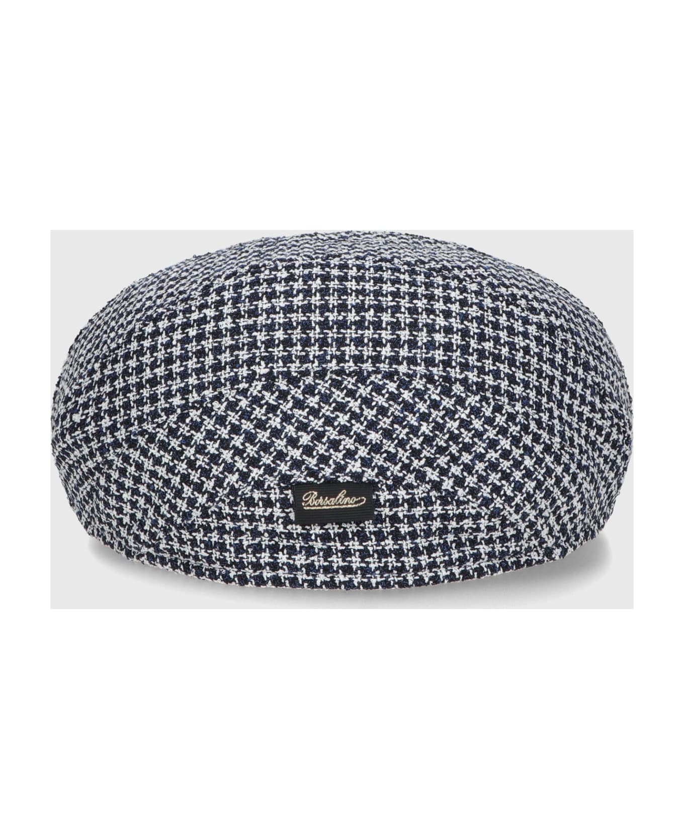 Borsalino Vincenzo Soft Flat Cap - HOUNDSTOOTH NAVY BLUE/WHITE 帽子