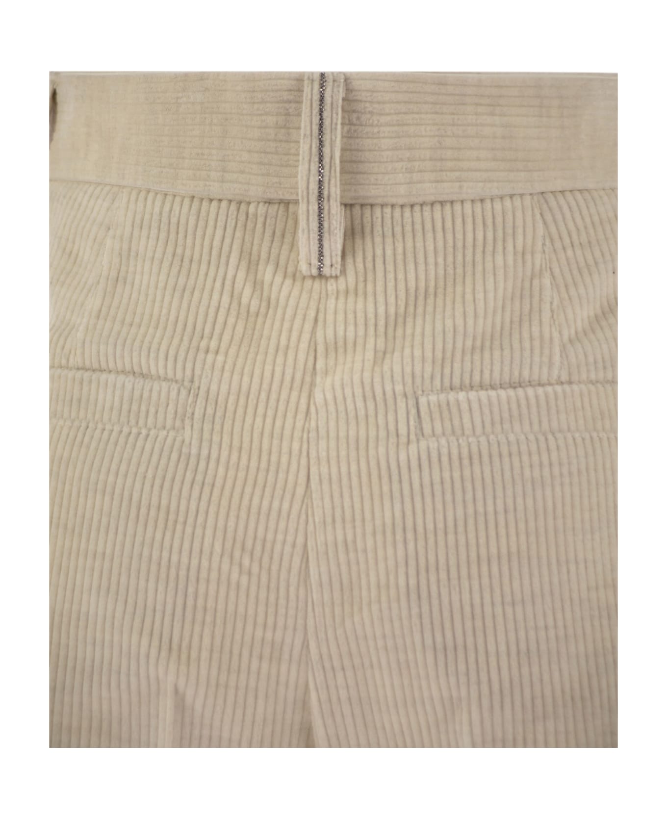 Brunello Cucinelli Striped Canvas Trousers In Viscose And Comfort Cotton With Necklace - Ivory