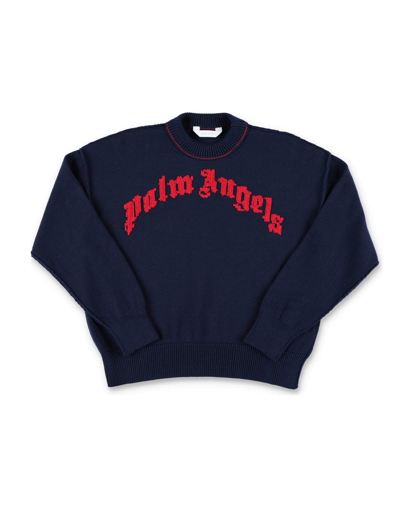 Palm Angels Curved Logo Knit Sweater - BLUE