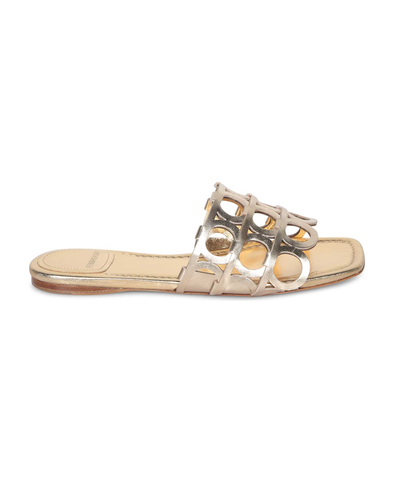 Ferragamo Erne Gancini Gold Sandals - Metallic