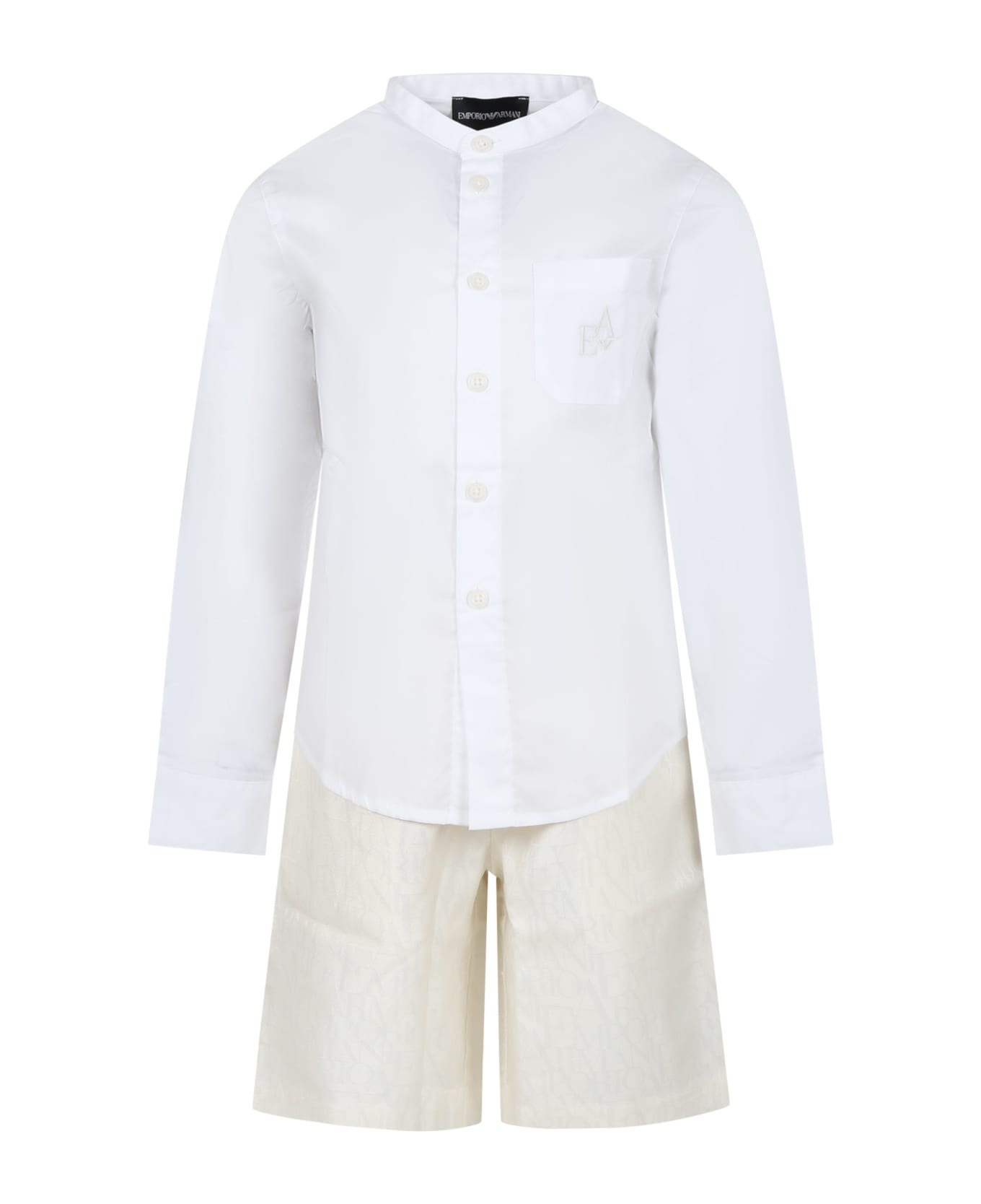 Emporio Armani Elegant Ivory Suit For Boy With Logo - Ivory