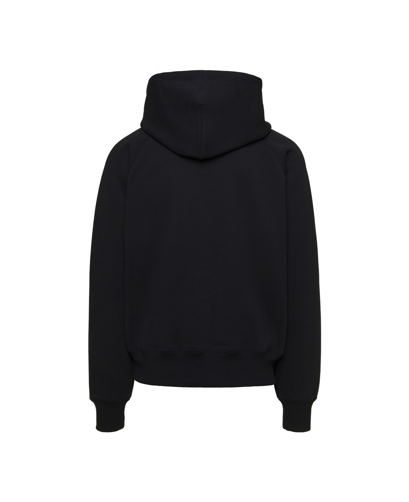 Ami Alexandre Mattiussi Black Hoodie With Drawstring Hood And Logo Detail On The Front In Cotton Man - Black