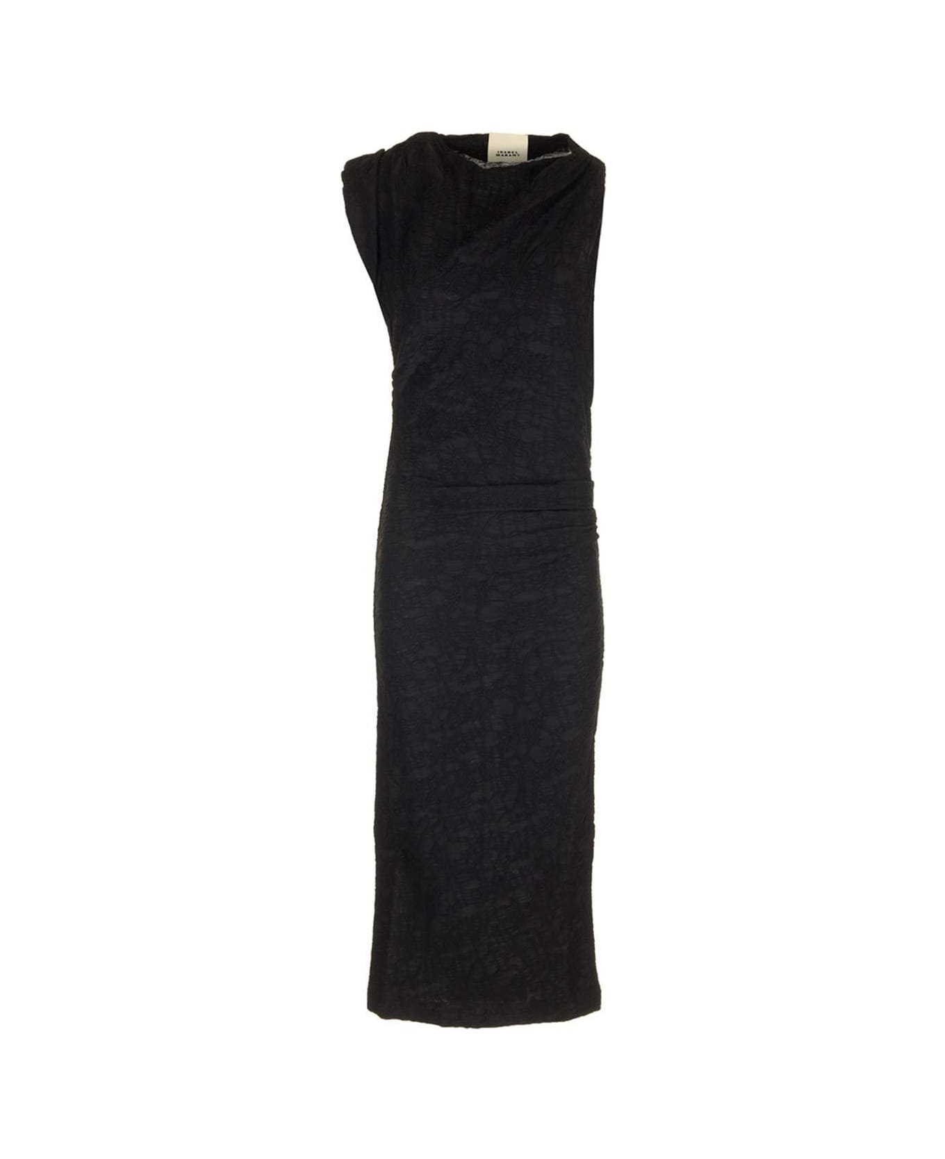 Isabel Marant Crinkled Asymmetric Midi Jersey Dress - Black