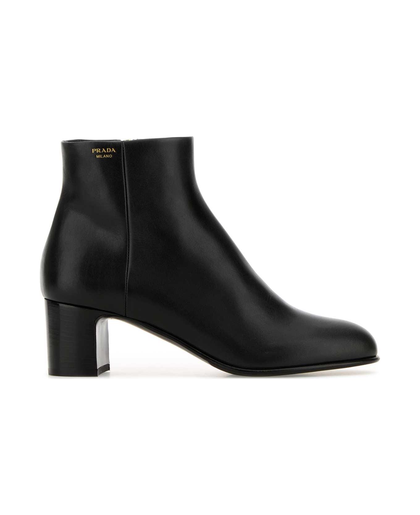Prada Black Leather Ankle Boots - NERO