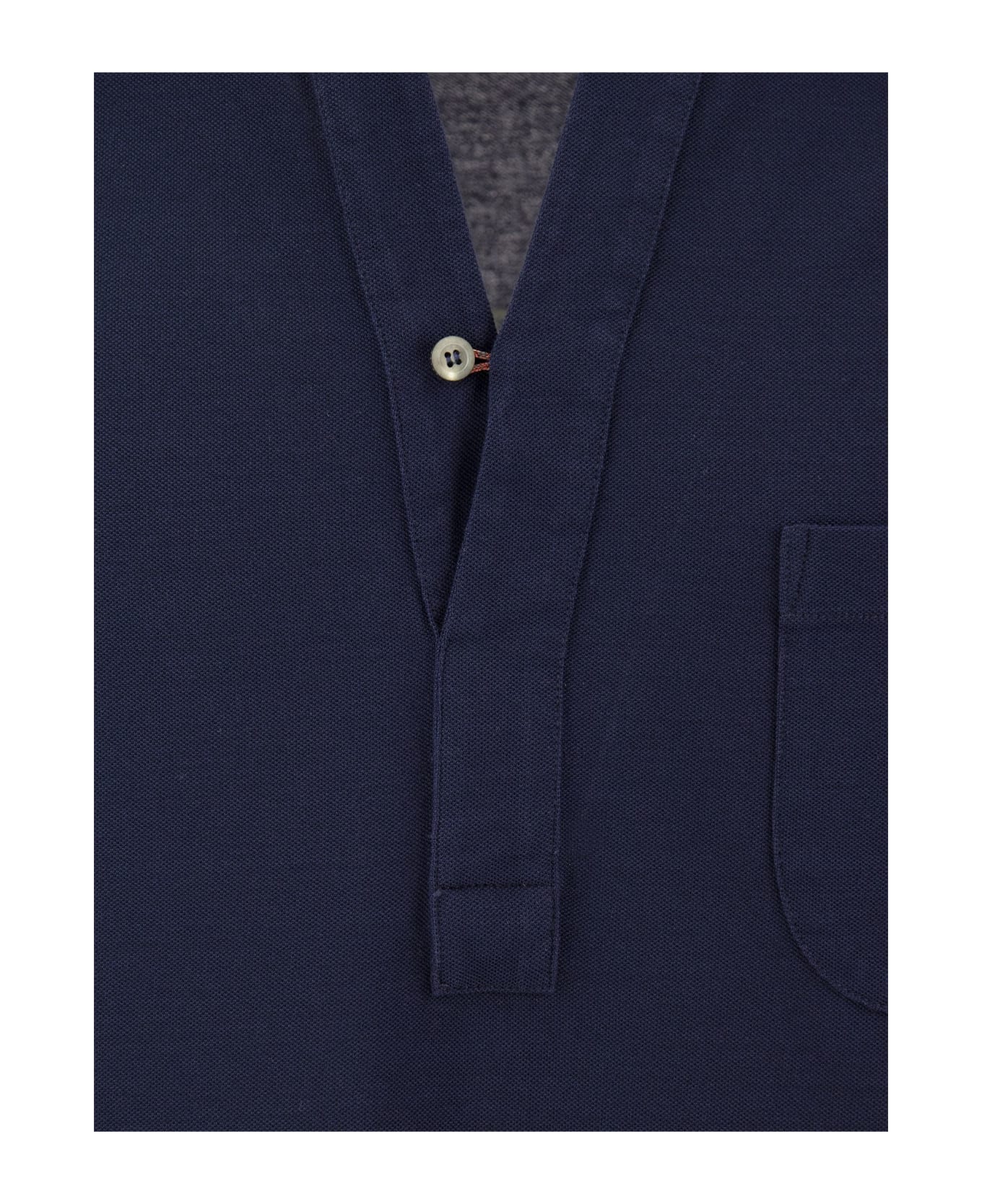 Sease Fish Tail Short - Cotton Piquè Short Sleeve Polo - Blue ポロシャツ
