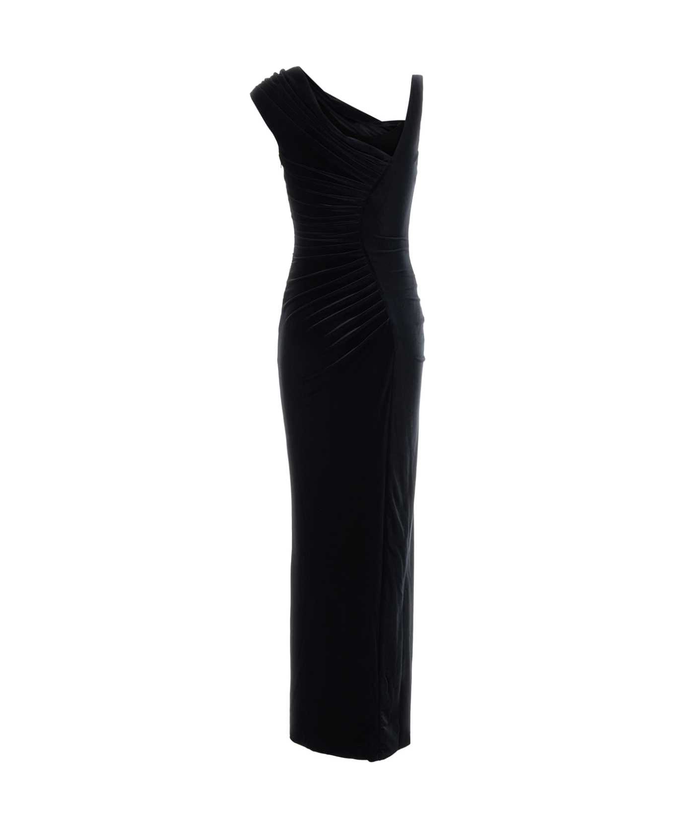 Versace Midnight Blue Stretch Velvet Long Dress - BLACK