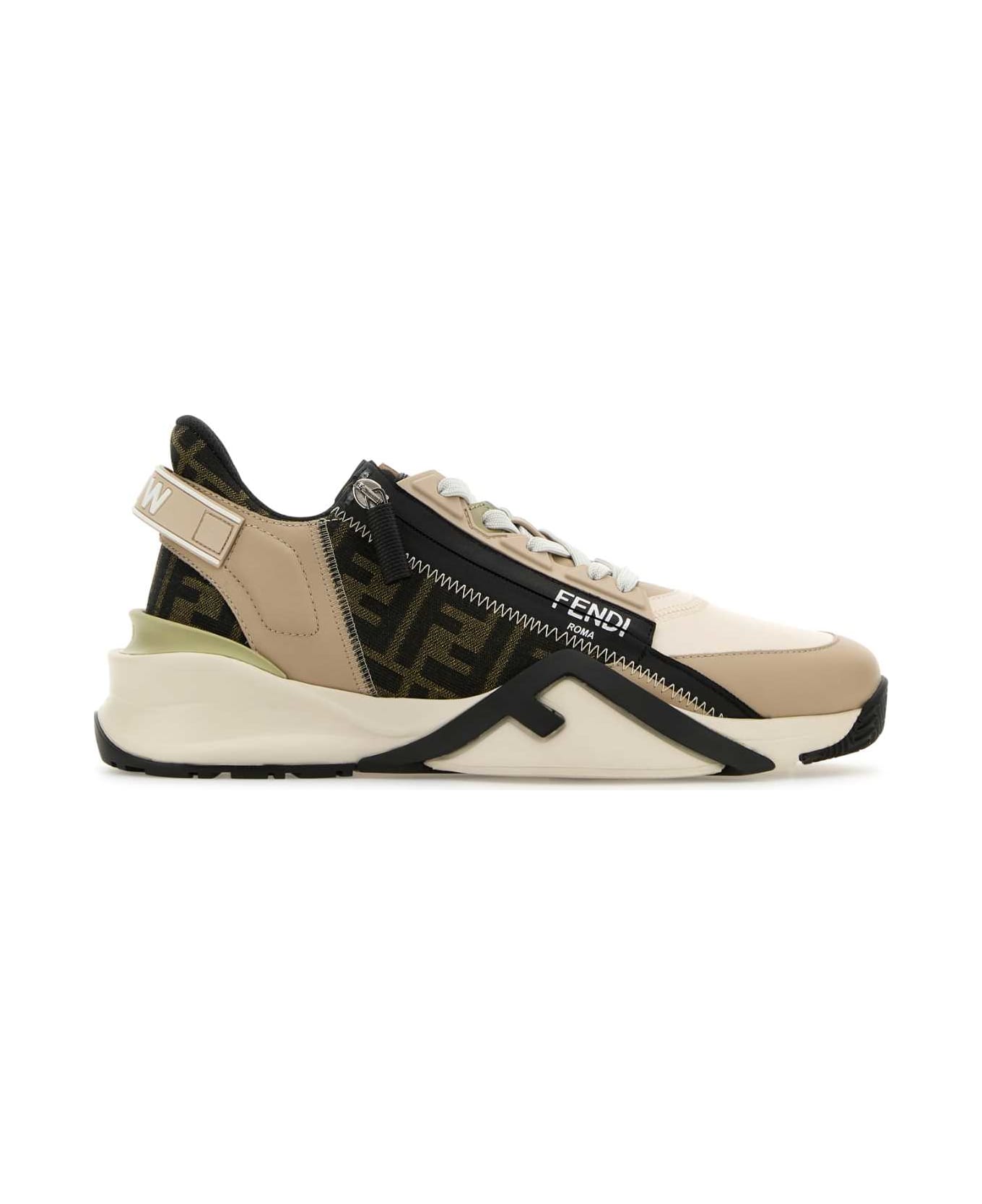 Fendi Multicolor Leather And Jacquard Fendi Flow Sneakers - BIAN.ICE+TAB.NE+BEIG