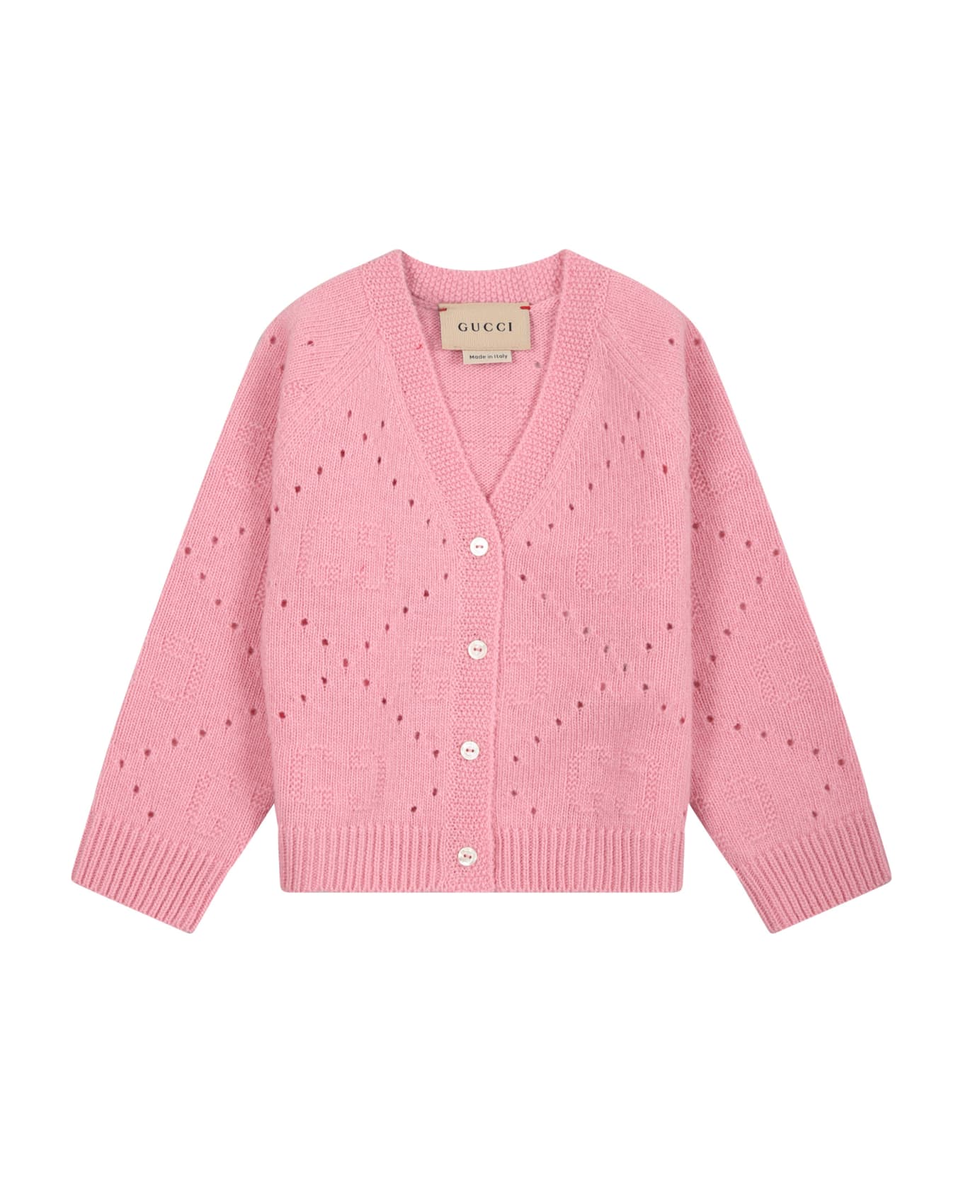 Gucci Pink Cardigan For Baby Girl With Gg - Pink