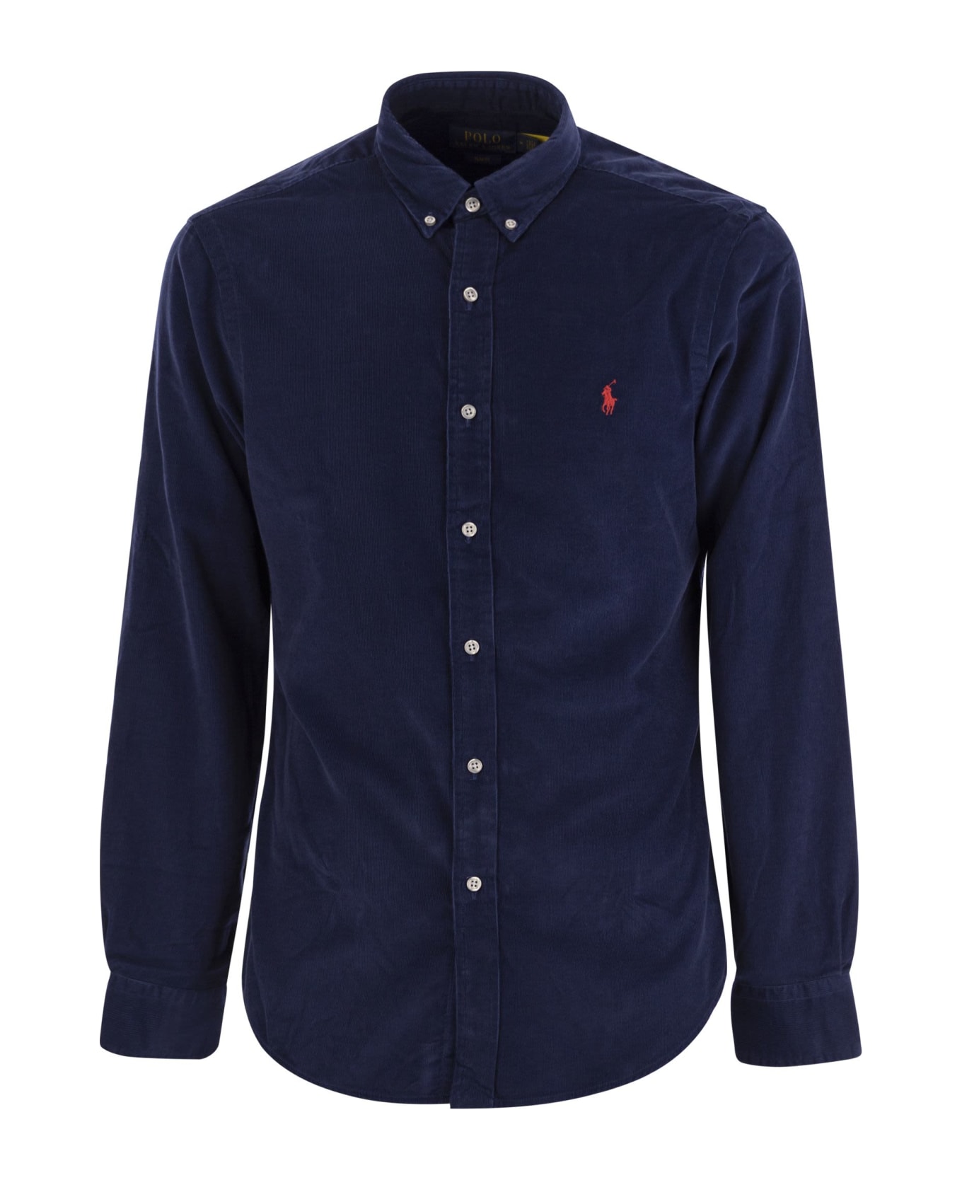 Polo Ralph Lauren Man Slim Fit Shirt In Night Blue Fustian With Contrast Pony Polo Ralph Lauren - Blue