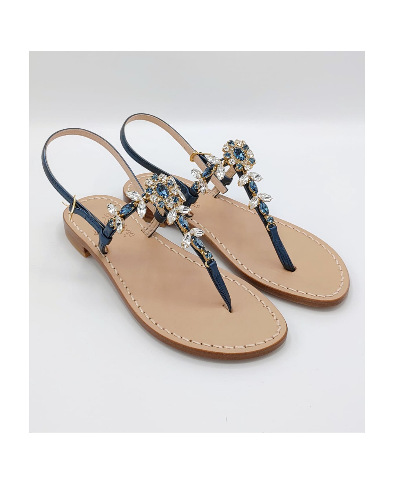 Dea Sandals Marina Grande Flip Flops Thong Sandals - navy blue, crystal