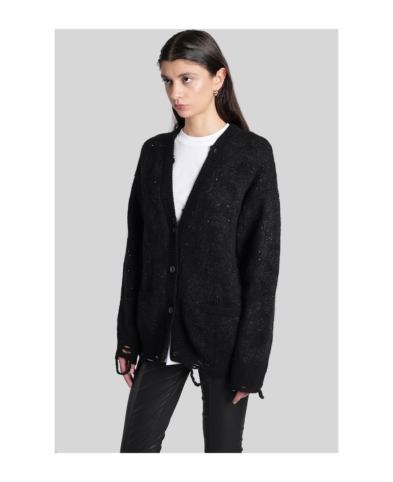 Laneus Cardigan In Black Wool - black