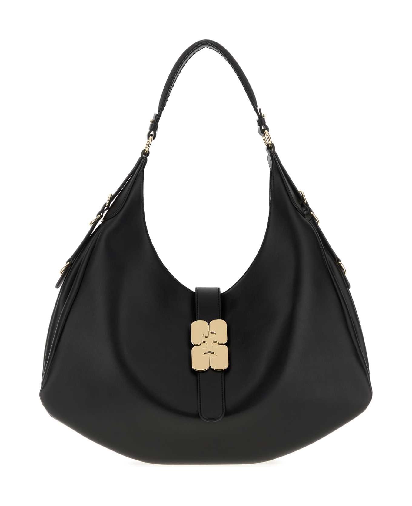 Ganni Black Leather Large Kat Shoulder Bag - BLACK