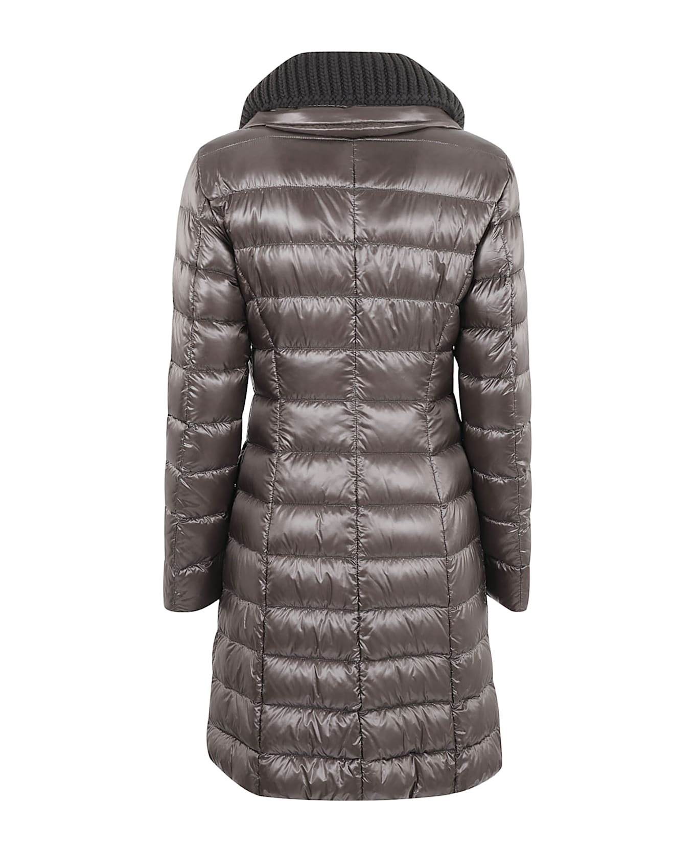 Herno Woven Collar Long Padded Jacket - Anthracite