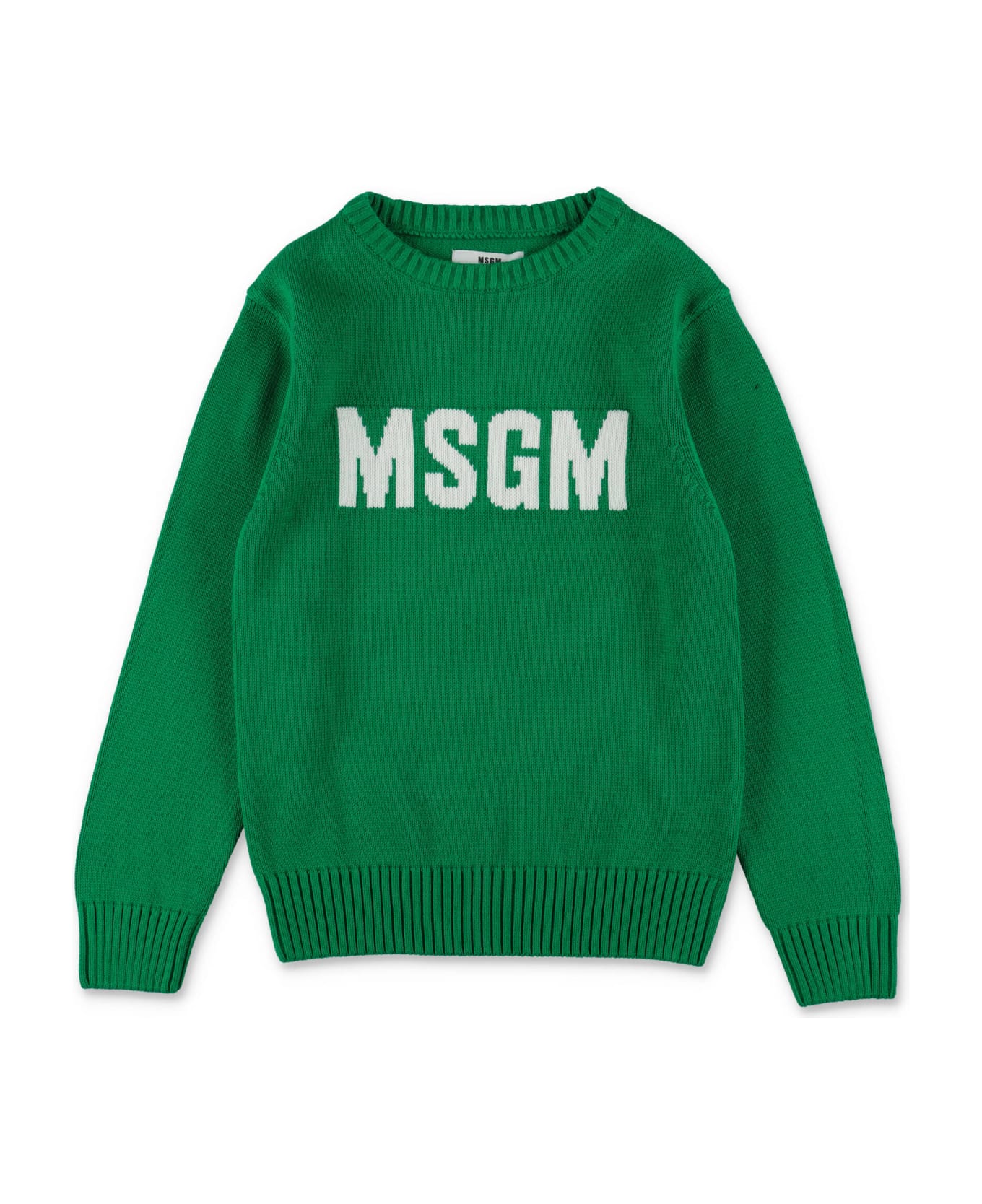 MSGM Pullover Verde In Maglia Di Cotone Bambino - Verde ニットウェア＆スウェットシャツ