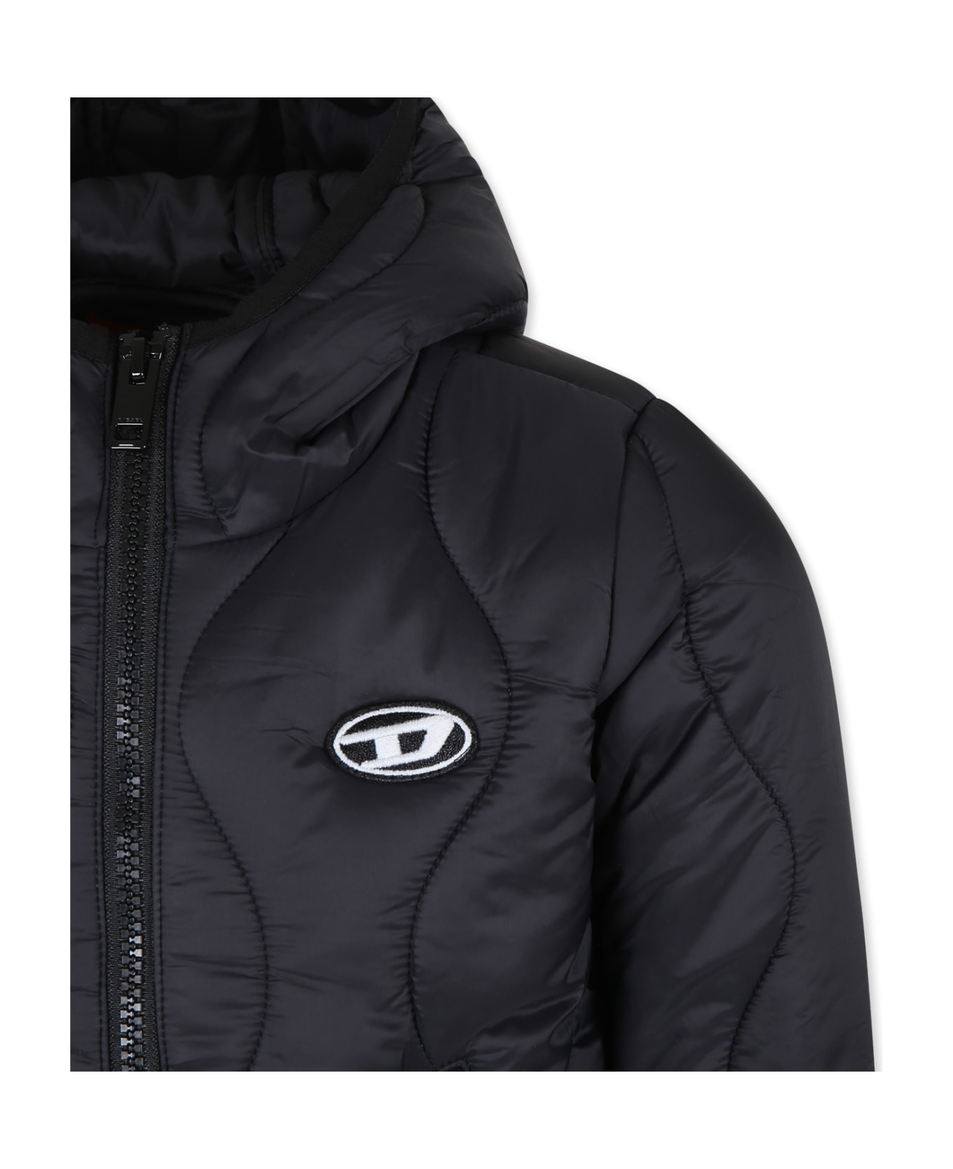 Diesel Black Down Jacket For Kids With Logo - Black