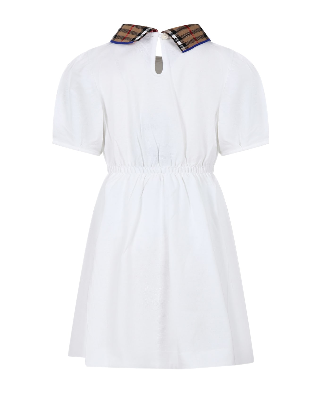 Burberry White Dress For Girl With Vintage Check On The Collar - White