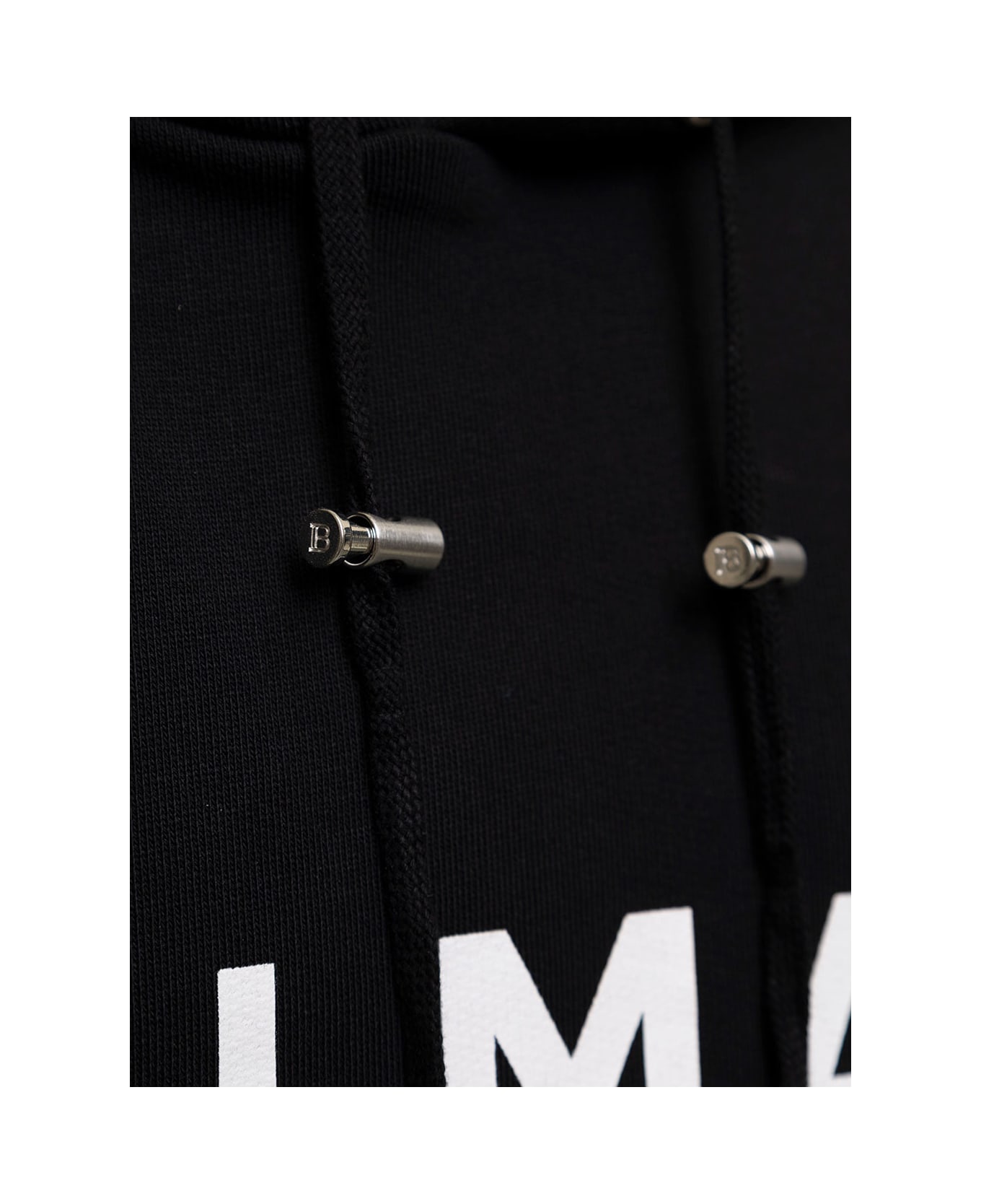 Balmain Black Hoodie With Contrasting Logo Print In Cotton Man - Black フリース