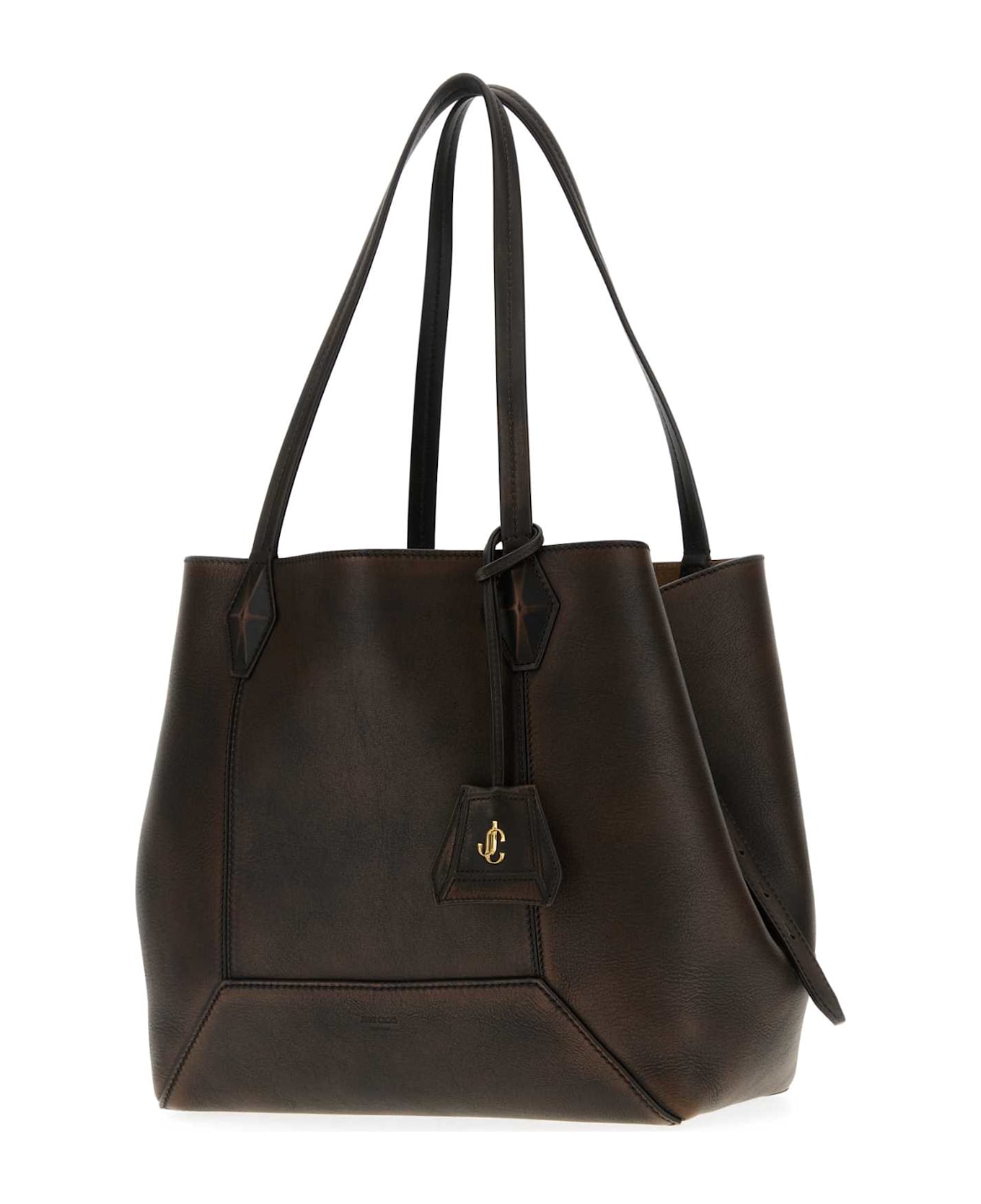 Jimmy Choo Dark Brown Leather Diamond Shopping Bag - COGNACGOLD
