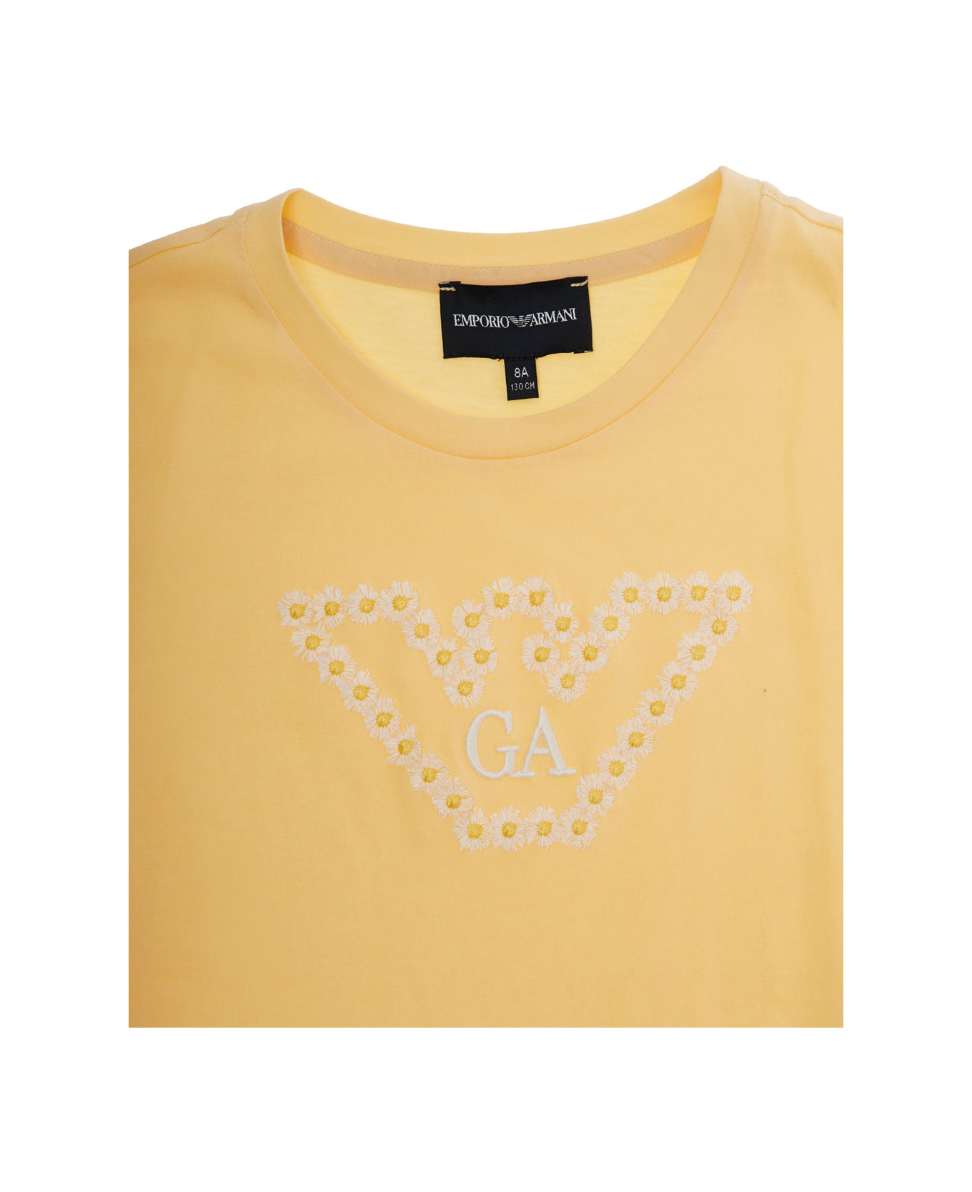 Emporio Armani Yellow T-shirt With Embroidered Logo On The Front In Cotton Girl - Yellow