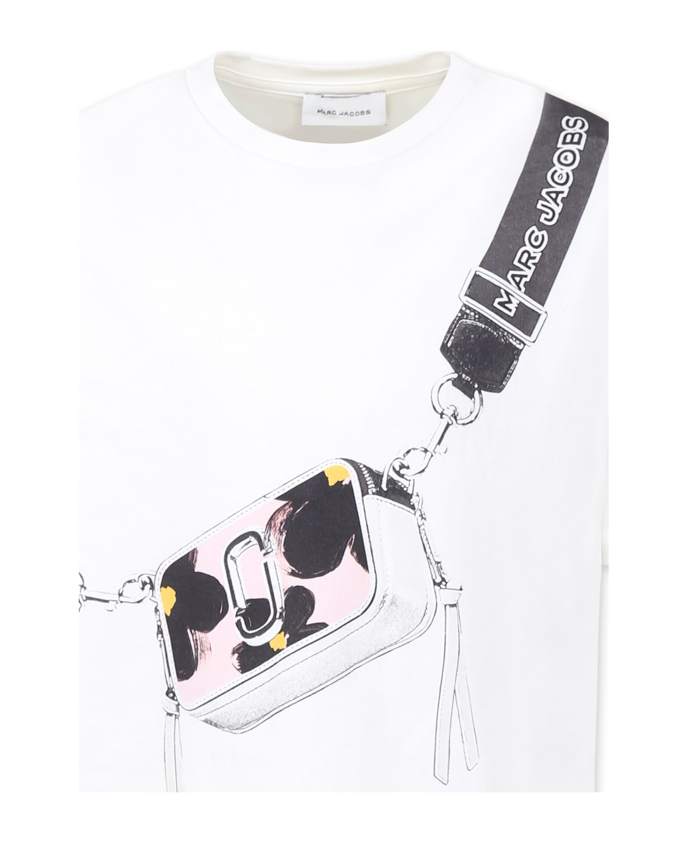 Little Marc Jacobs White Dress For Girl With Bag Print - White