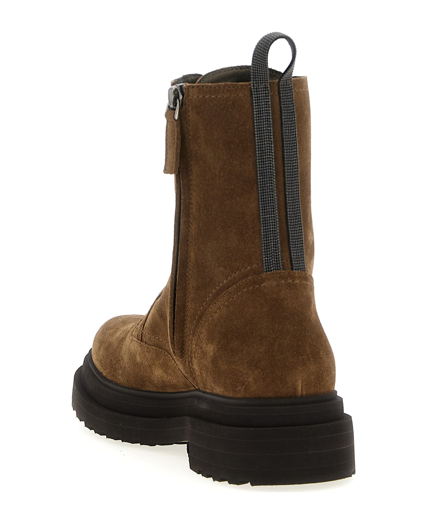 Brunello Cucinelli Suede Combat Boots Monile - Brown