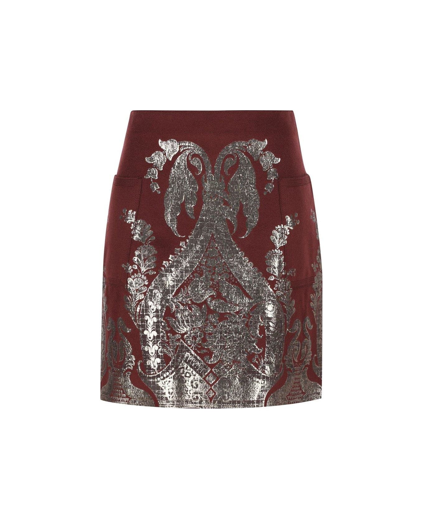 Etro Metallic Printed Mini Skirt - Burgendy