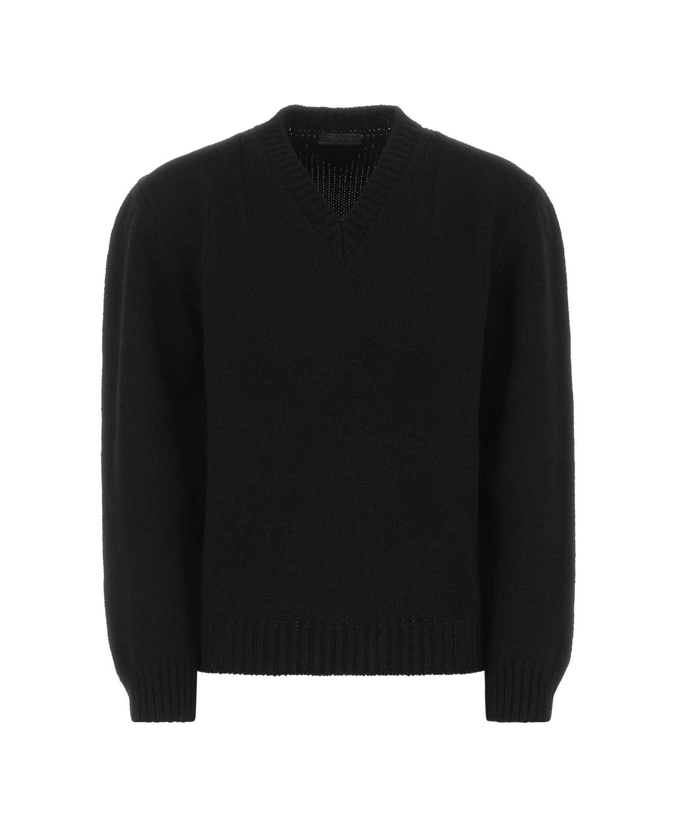 Prada V-neck Ribbed Knit Sweater - Nero